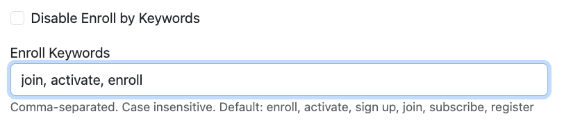 Enroll Keywords Settings