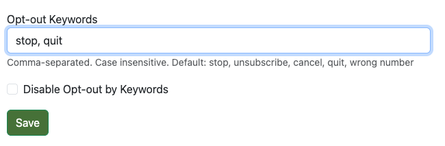 Opt-out Keywords Settings