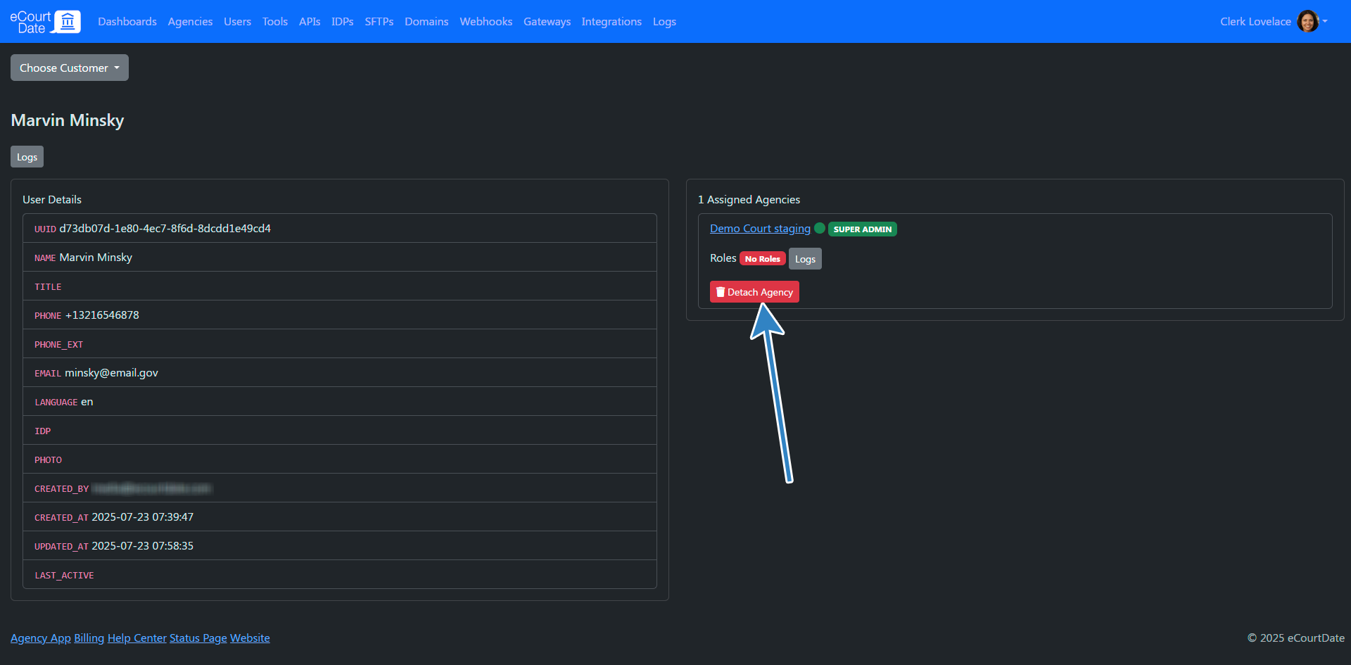detach agency to remove user
