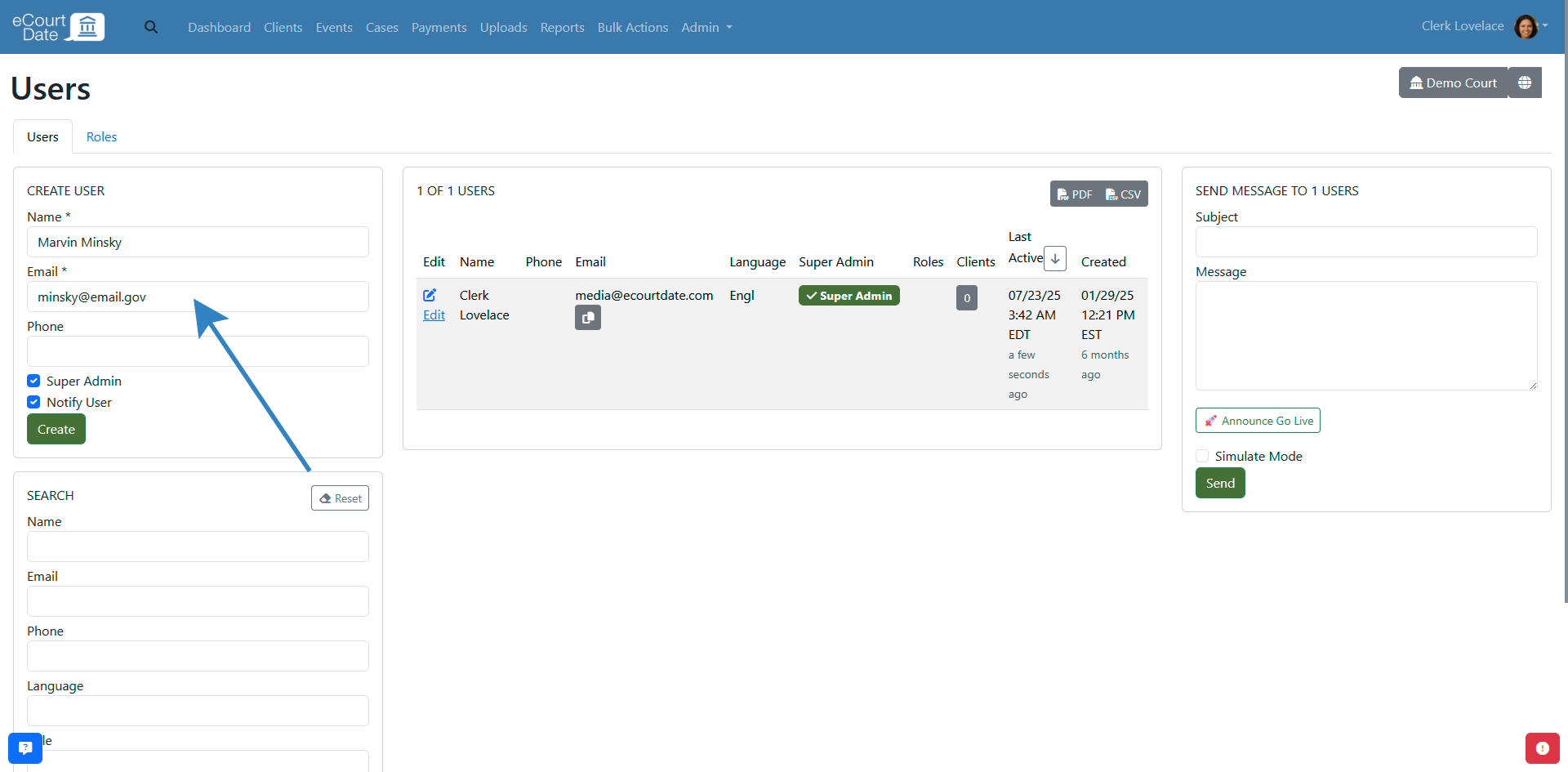 fill form to add user