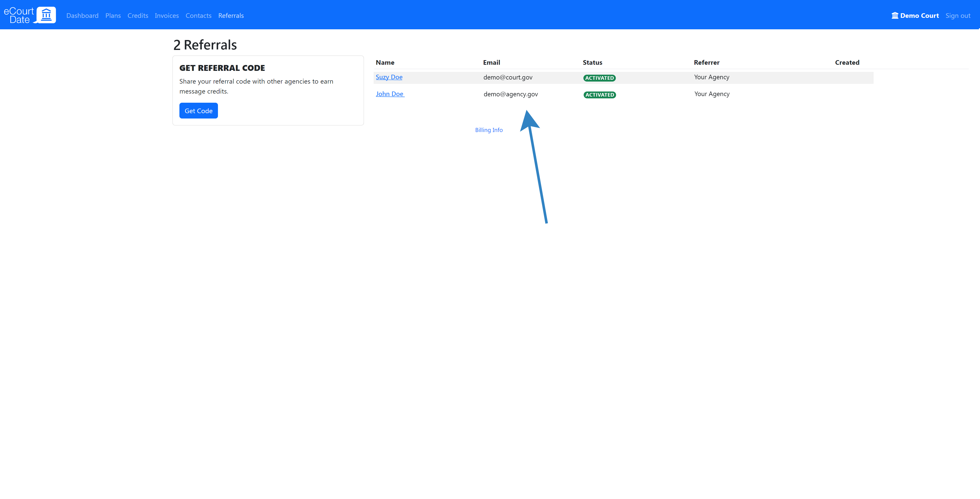Click referrals to track referrals