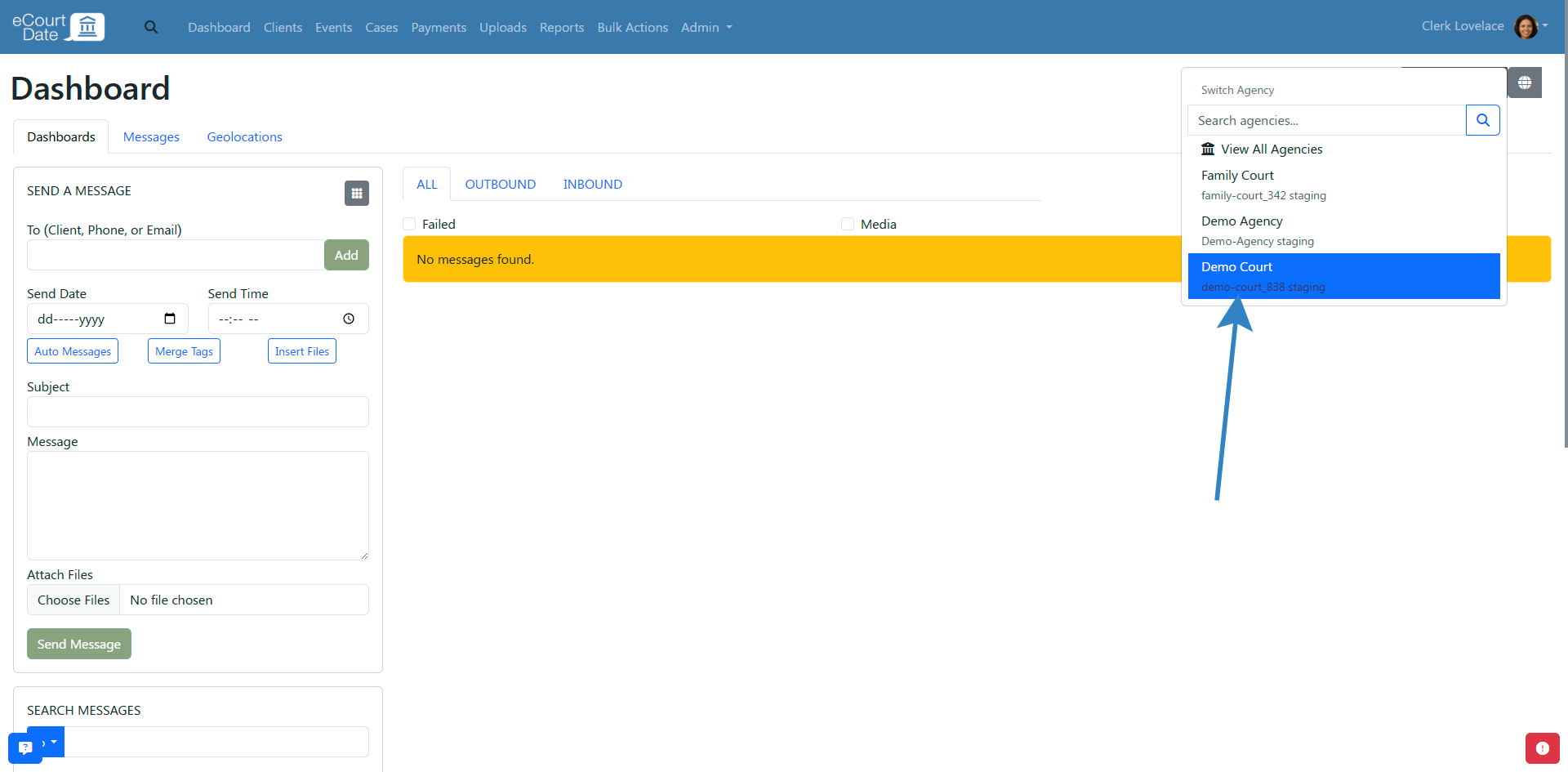 Click the agency you want to switch