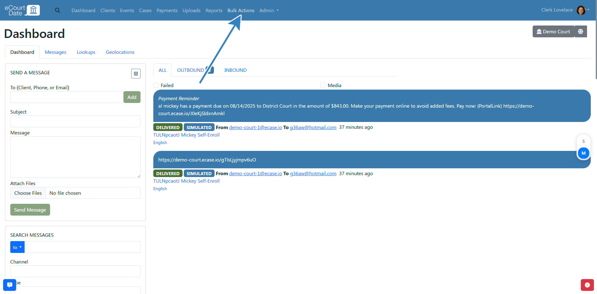 Navigate to bulk action