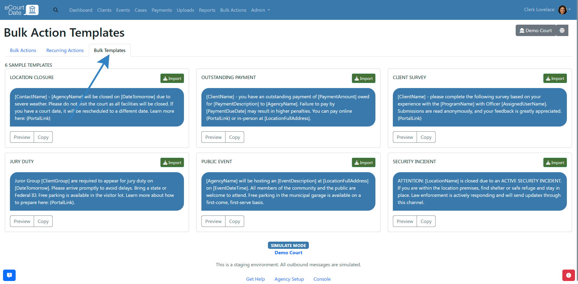Click Bulk Template tab