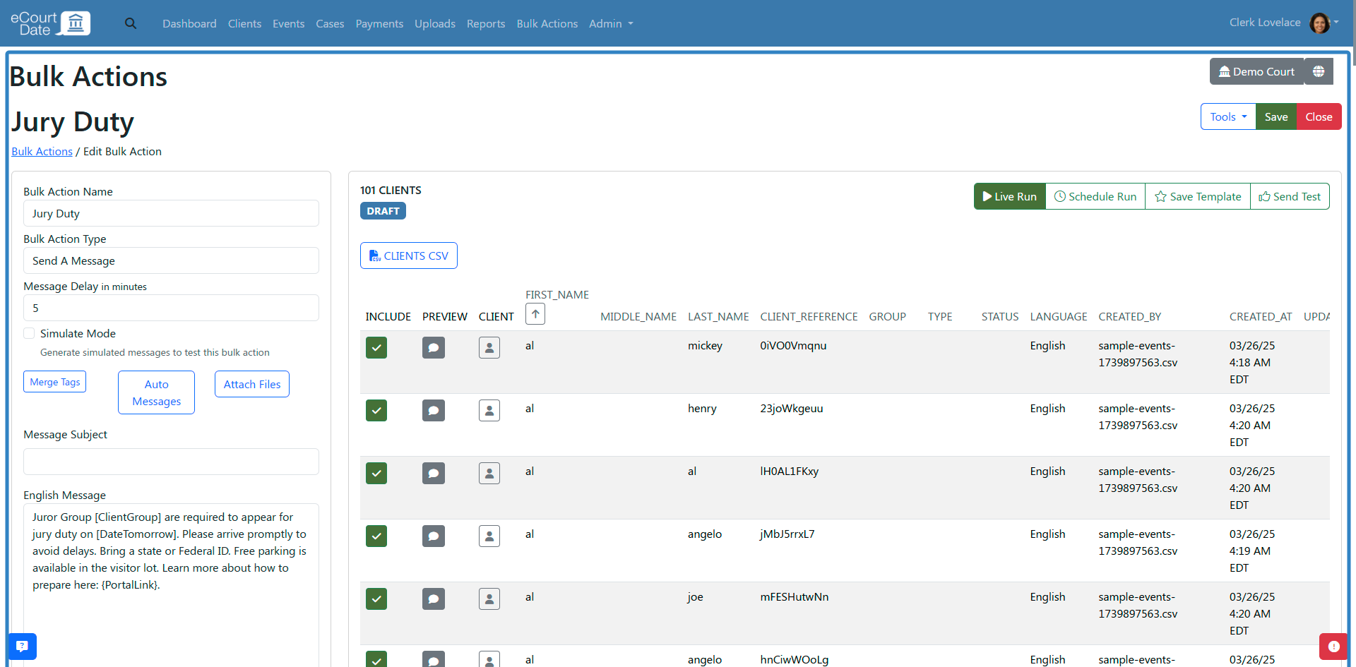 Bulk action Page