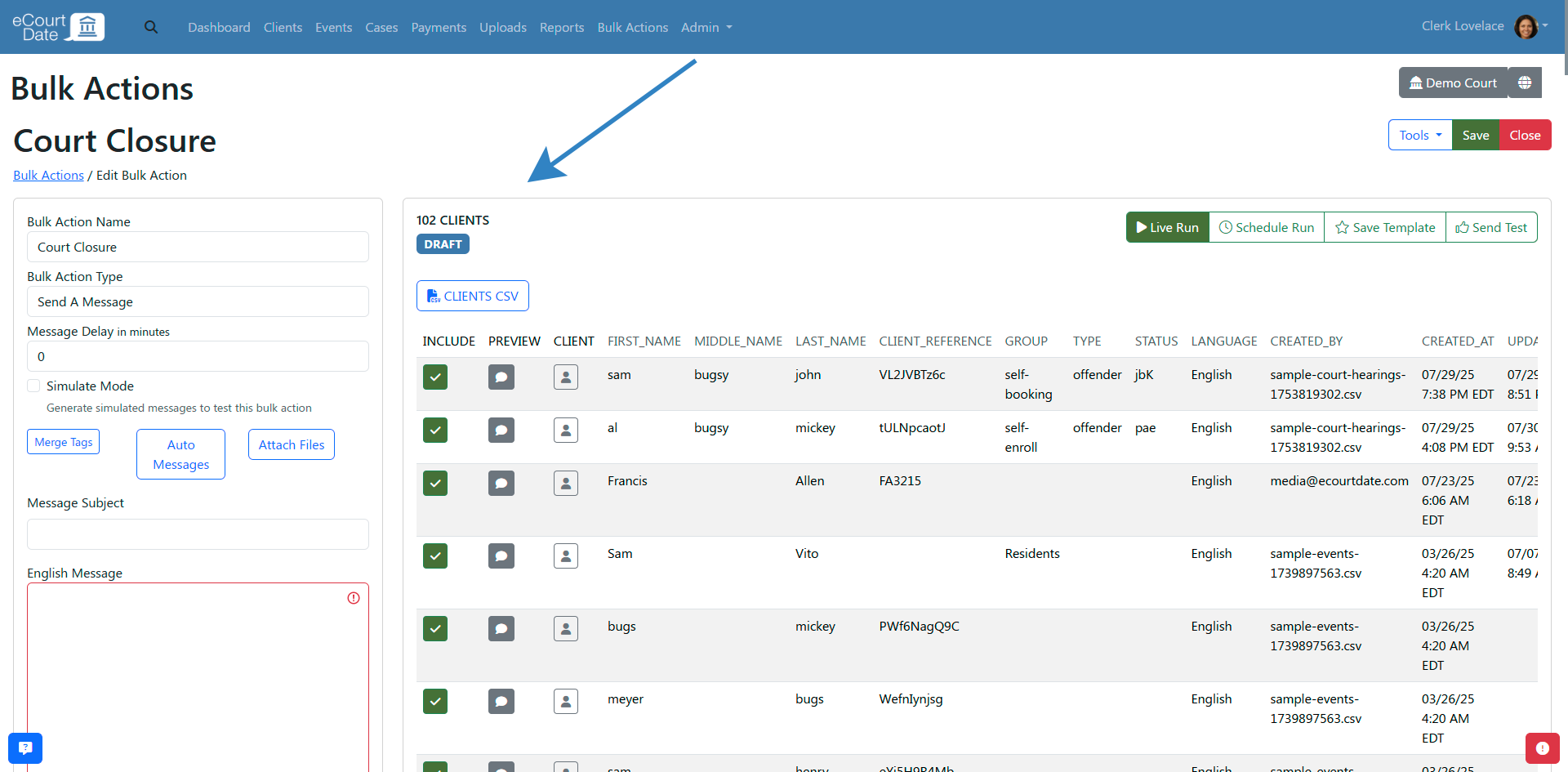 Bulk action page