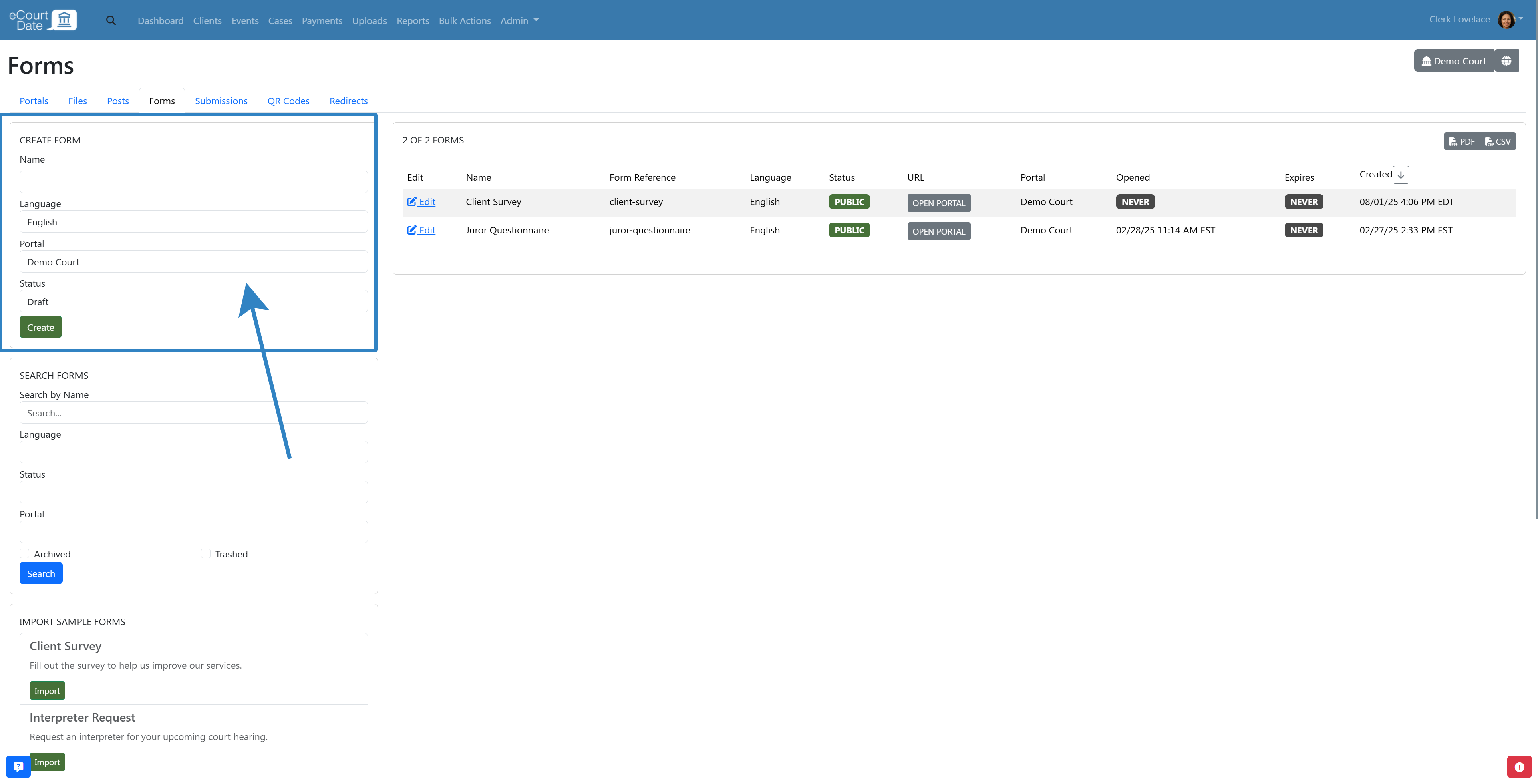 Create form section