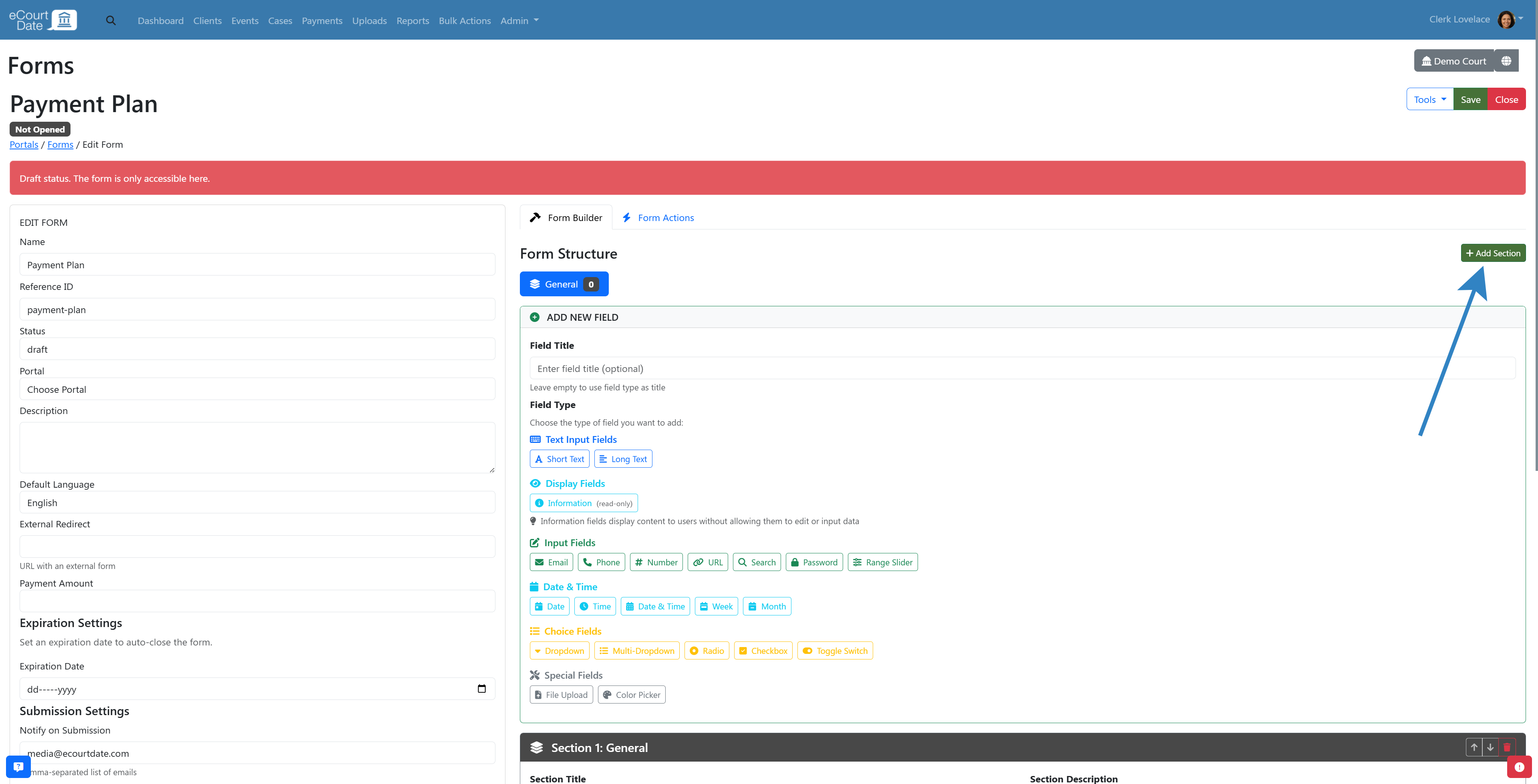 Add section button