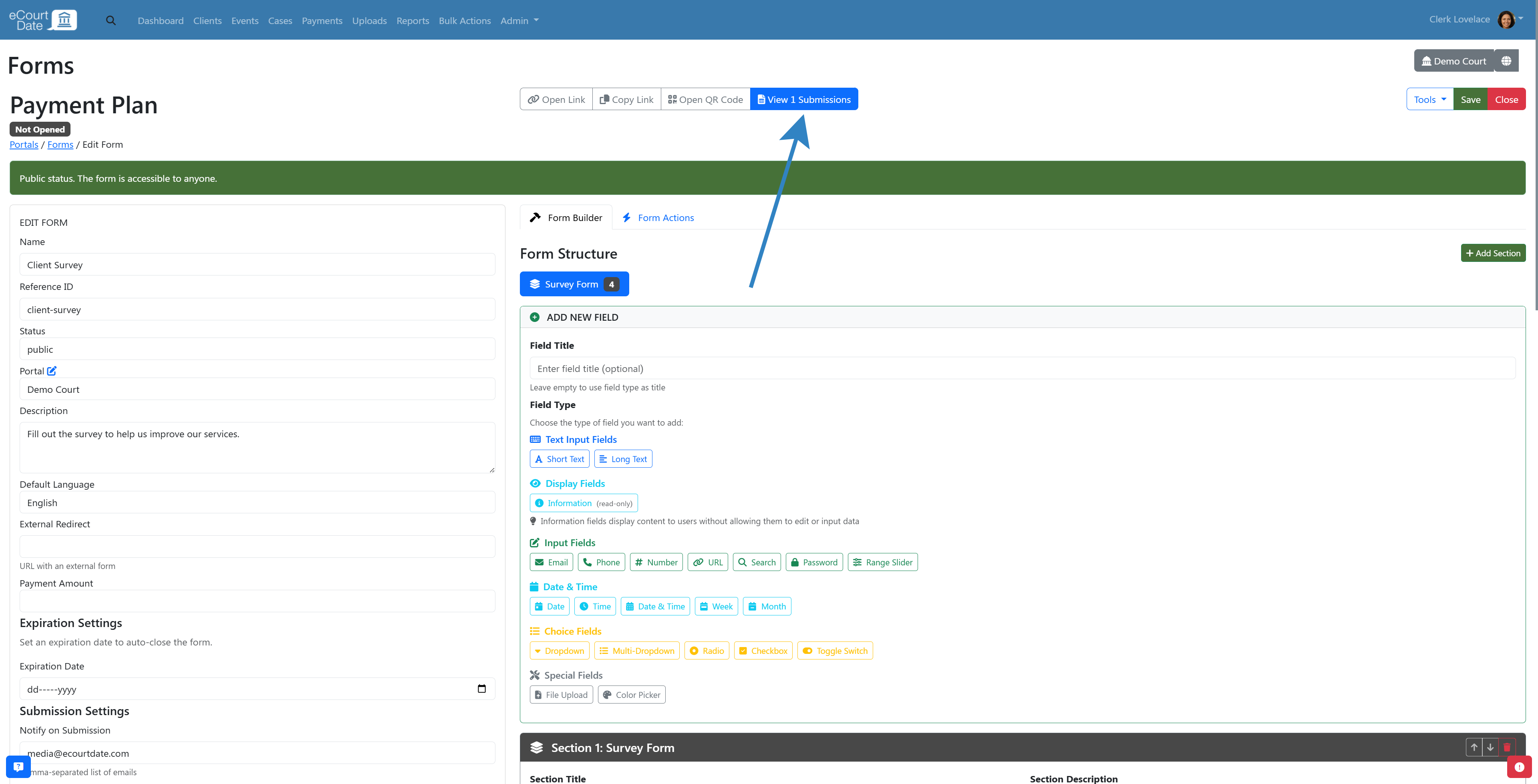 View submission button