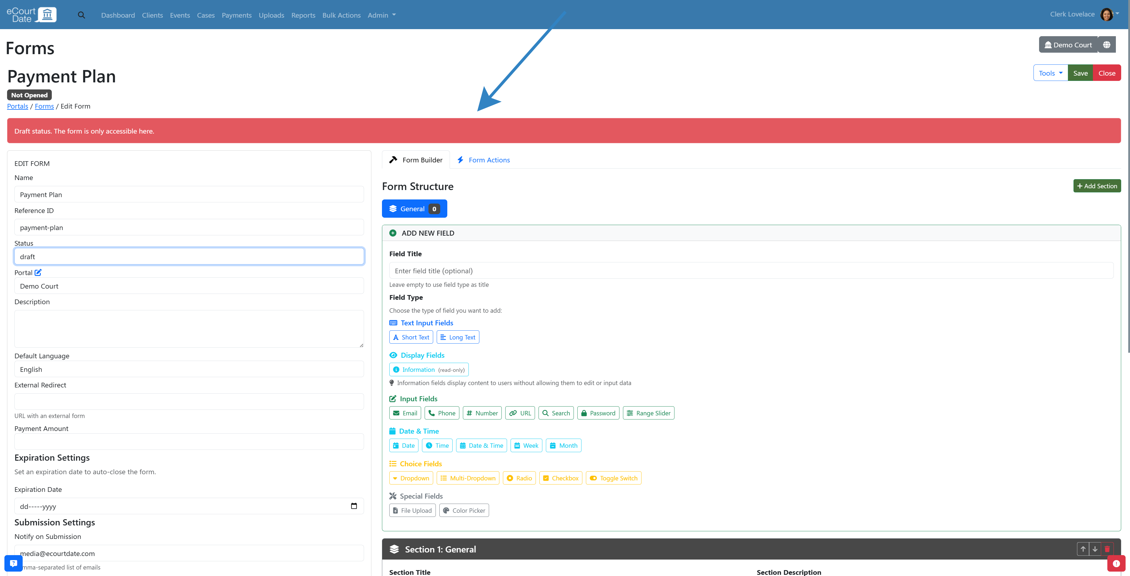 Newly created form