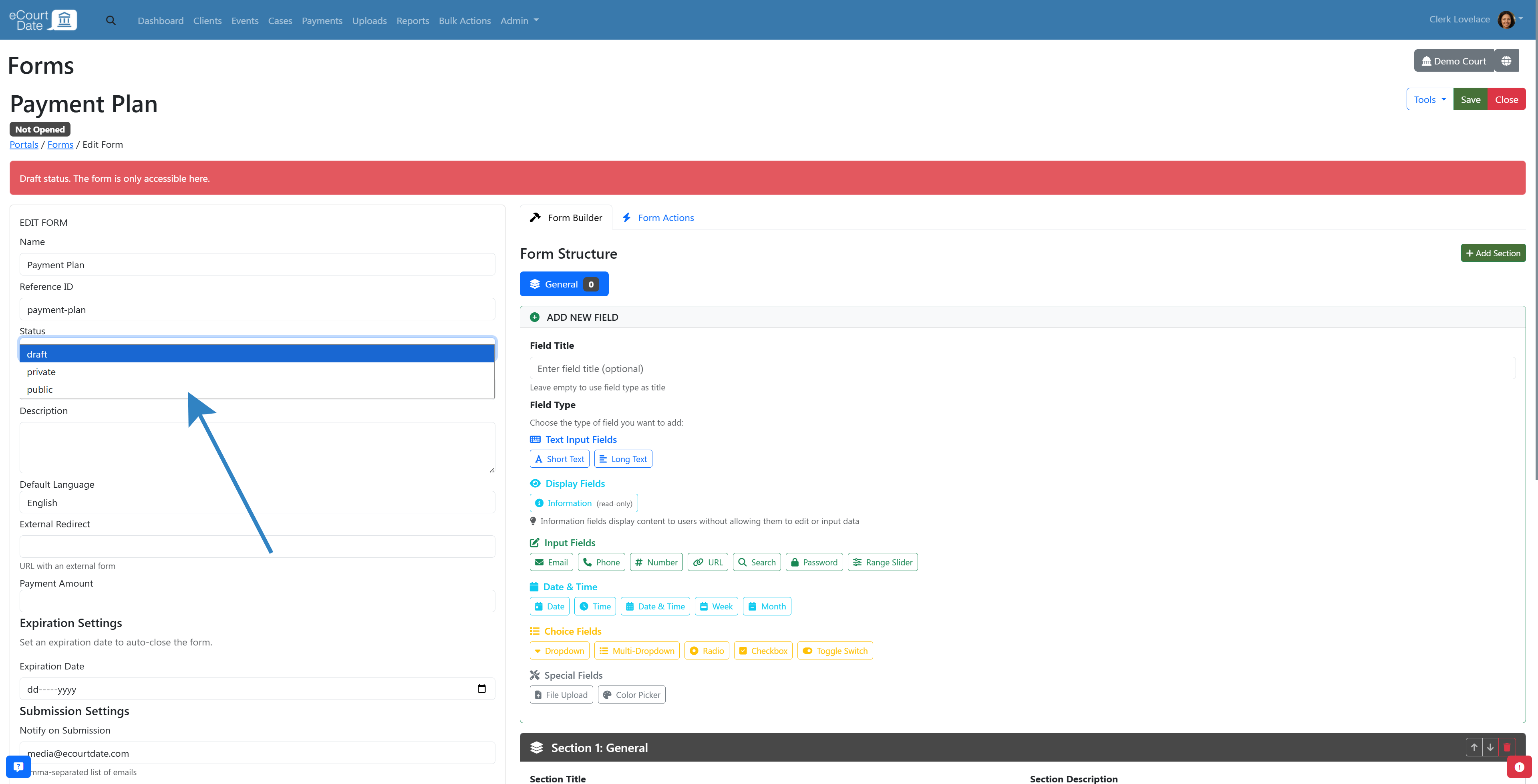 Form status button
