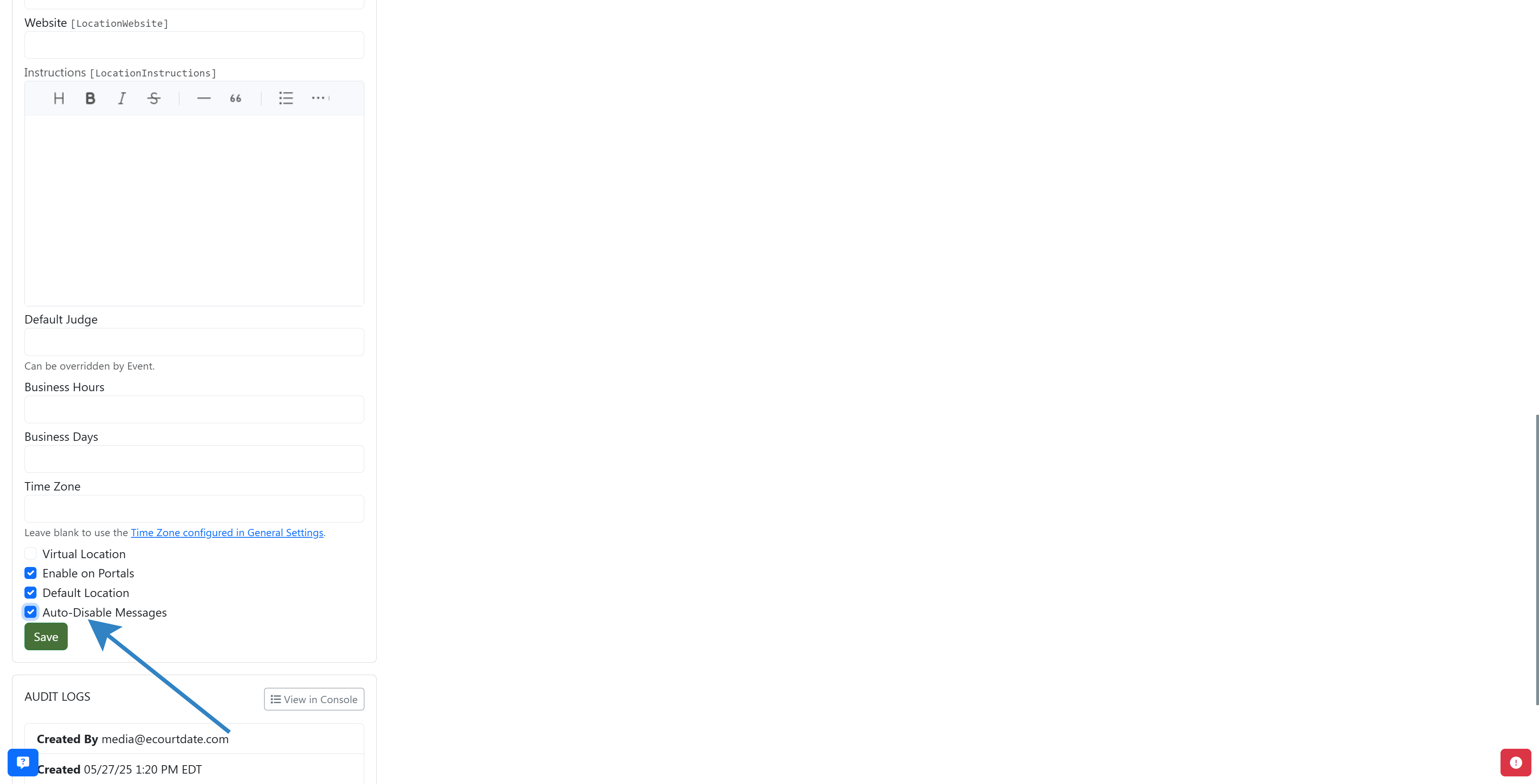 Check mark at auto Disable messages