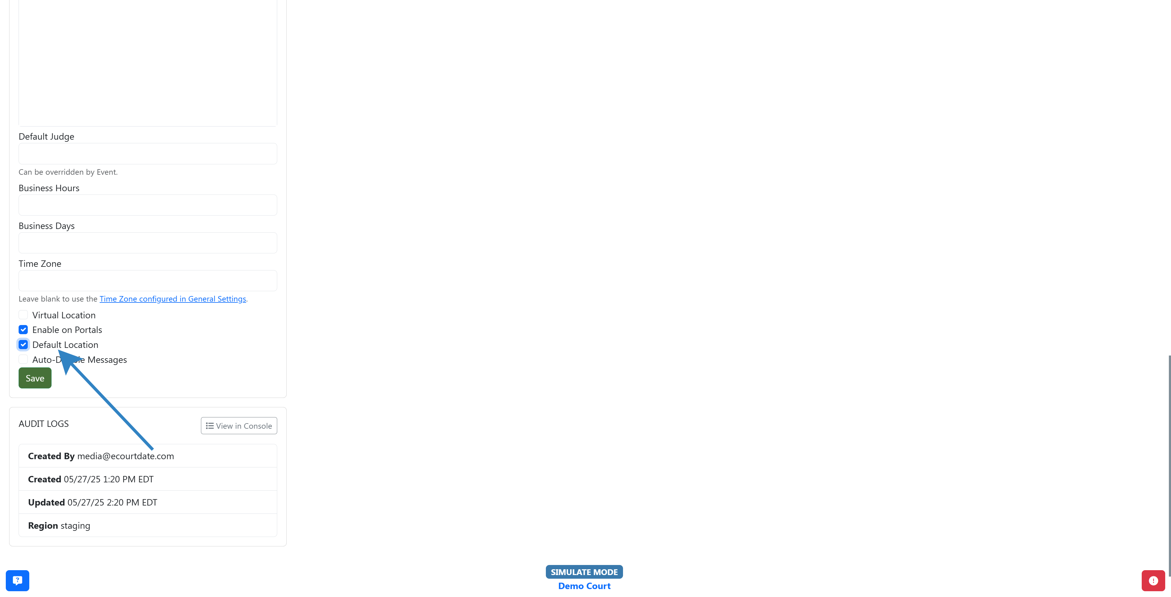 Click check mark at default location
