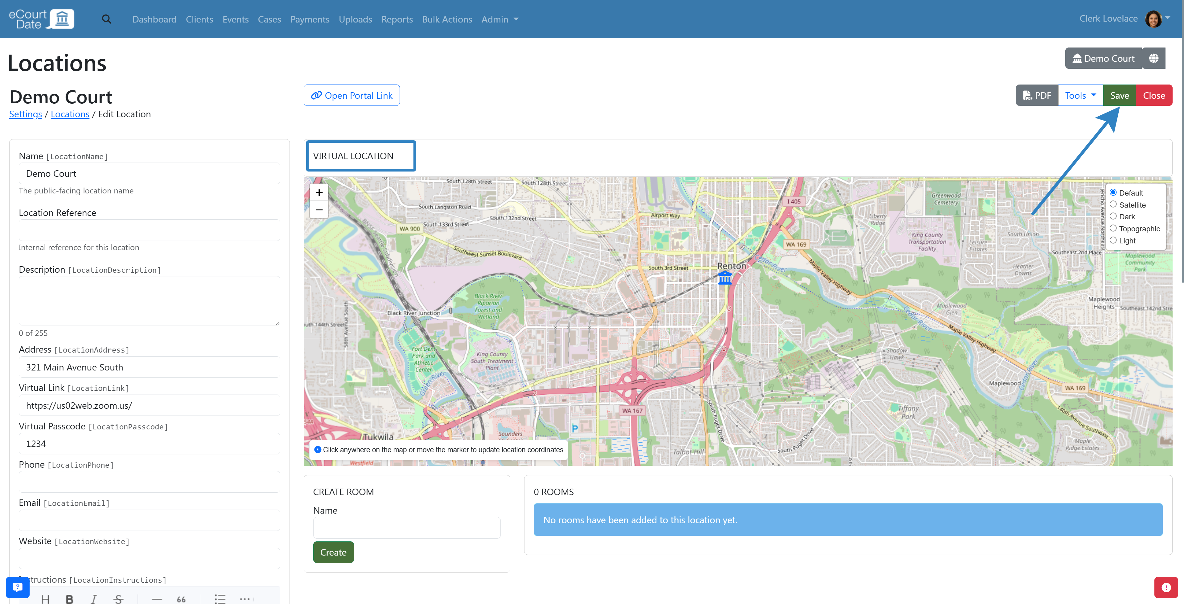 Click save button to add virtual location