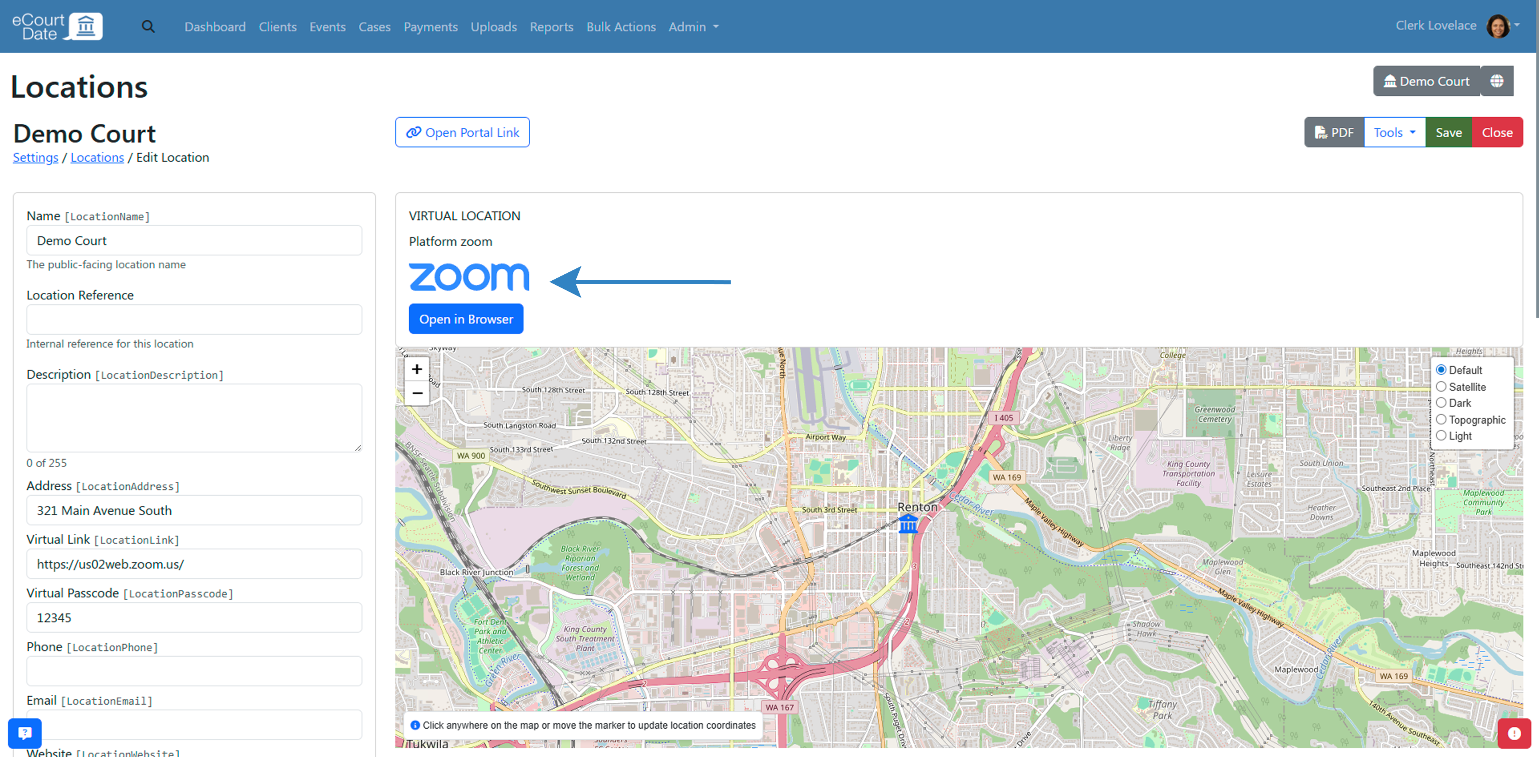 After saving you can see a button to enter virtual location