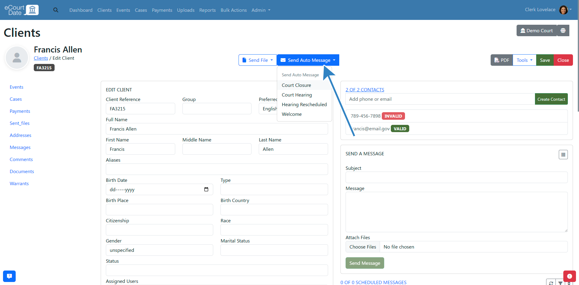 Select auto message from dropdown