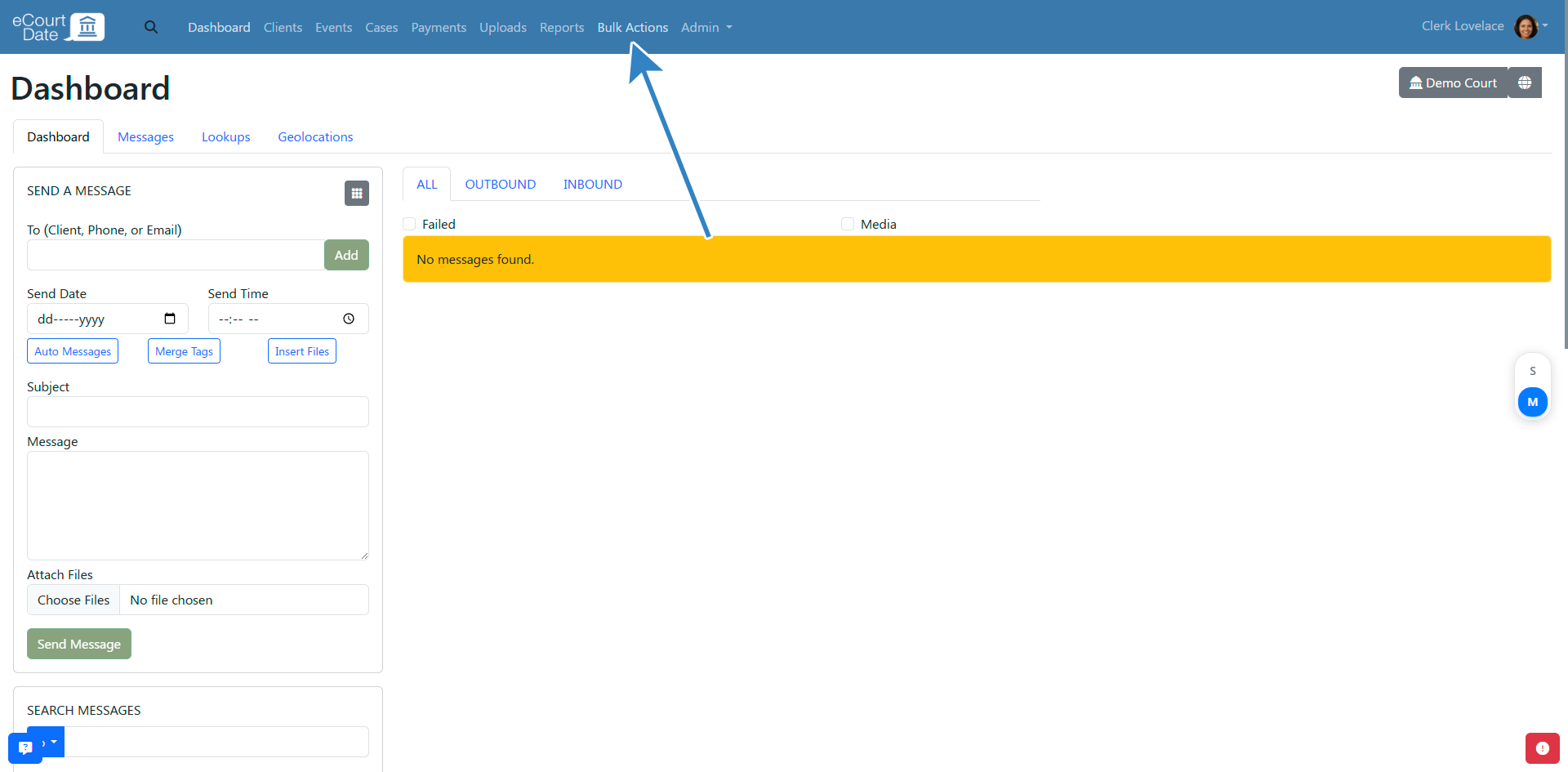 Navigate to bulk action tab