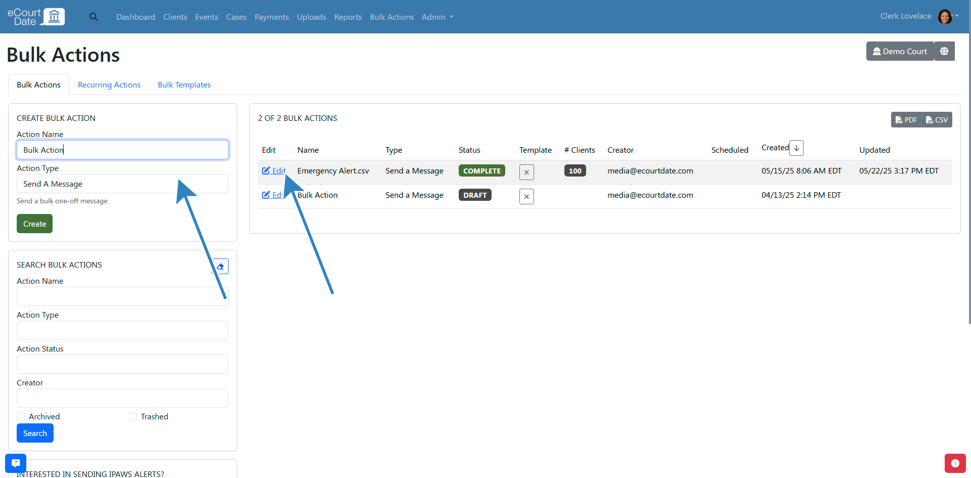Create bulk action or edit existing one