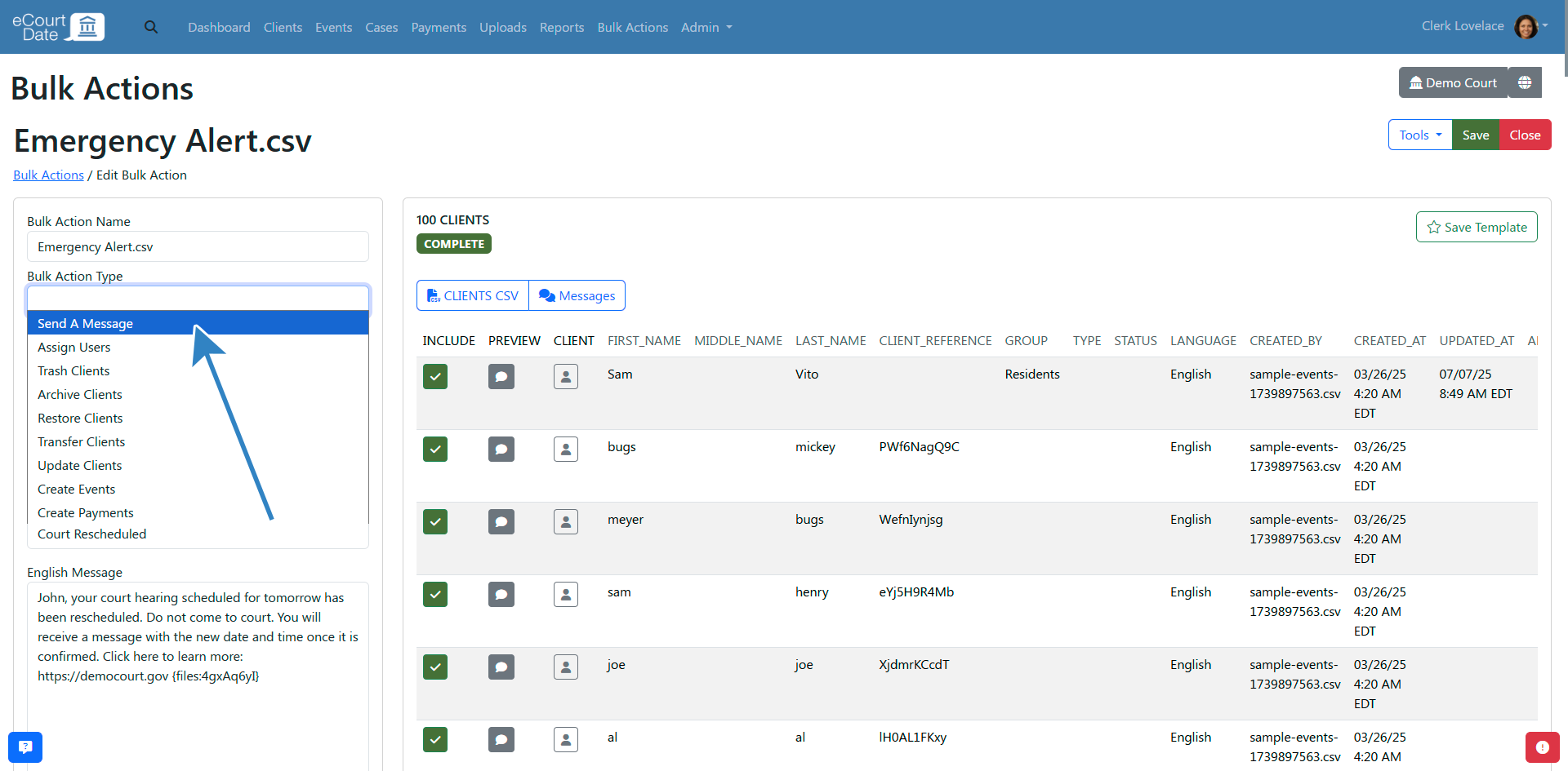 Select bulk action