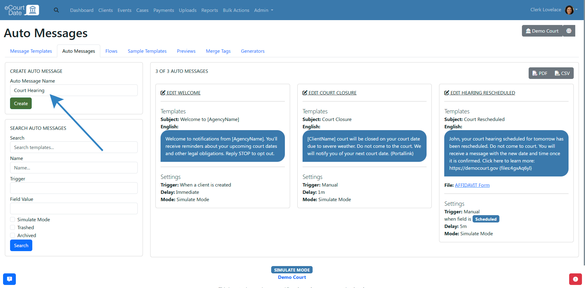 Fill form to create message