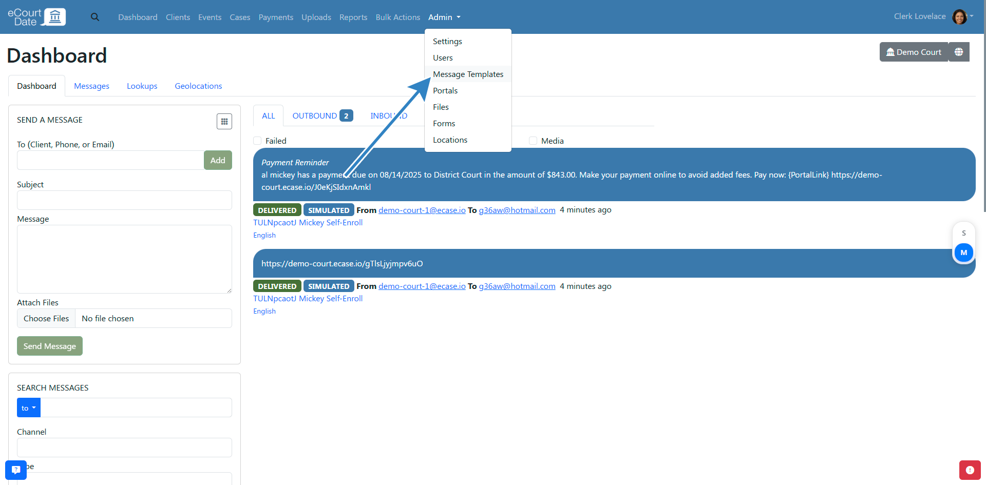 Navigate to Message template