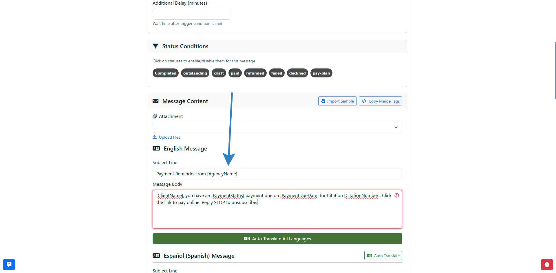 Fill English message and Subject