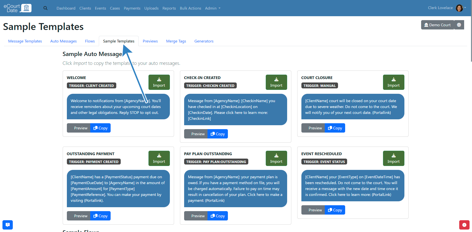 Navigate to Samples Tab