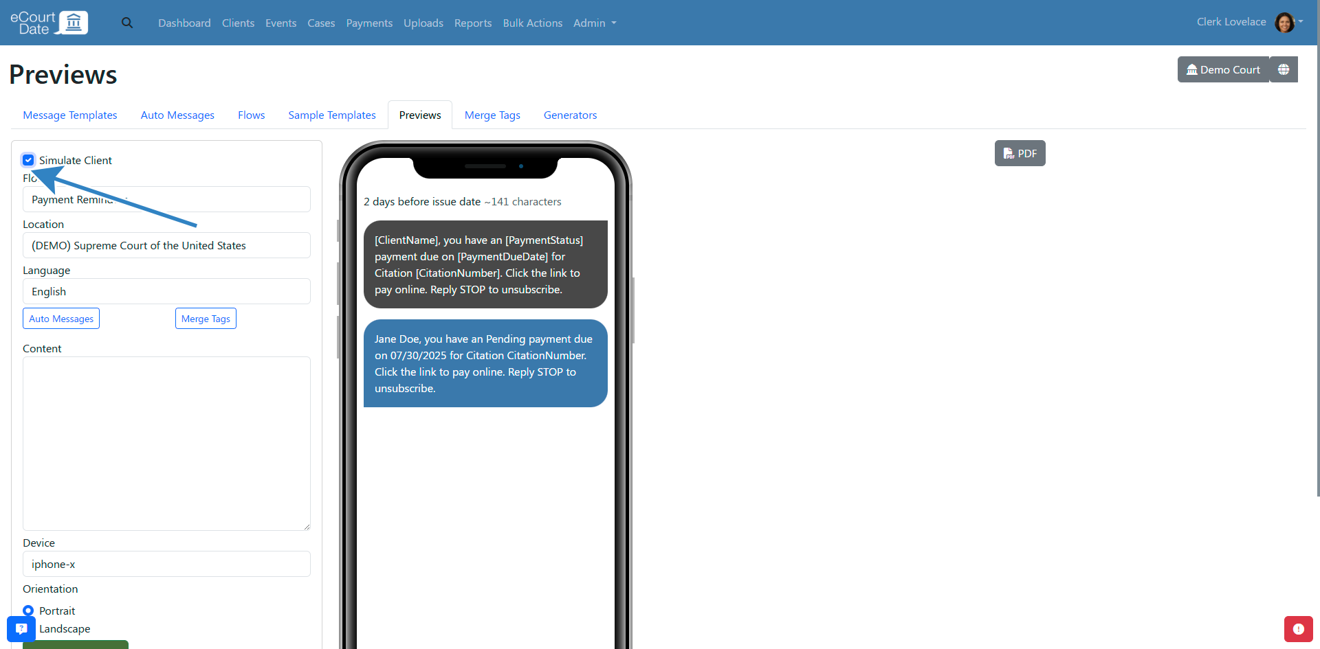 Click Simulate checkbox 