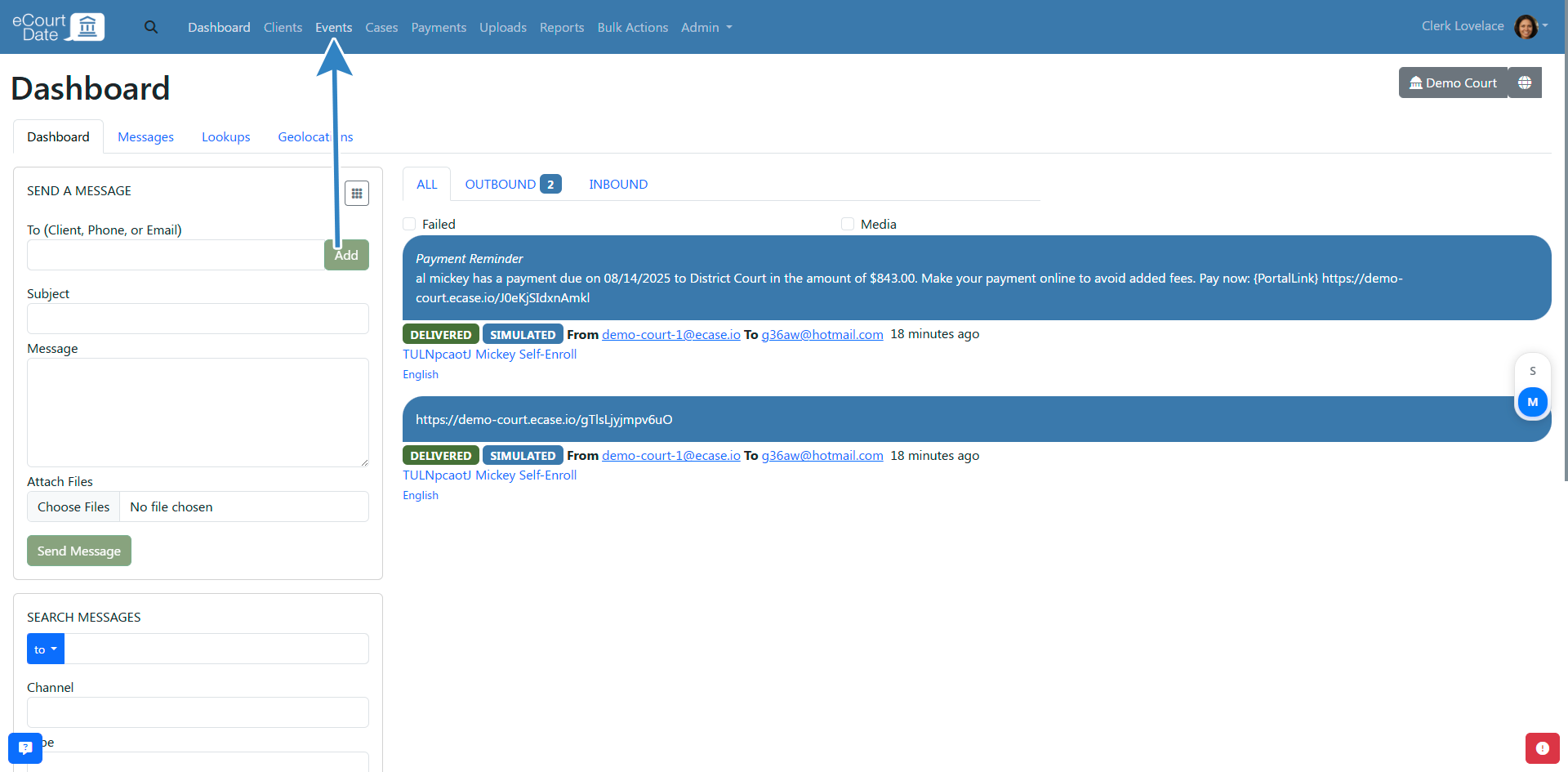 Navigate to events tab