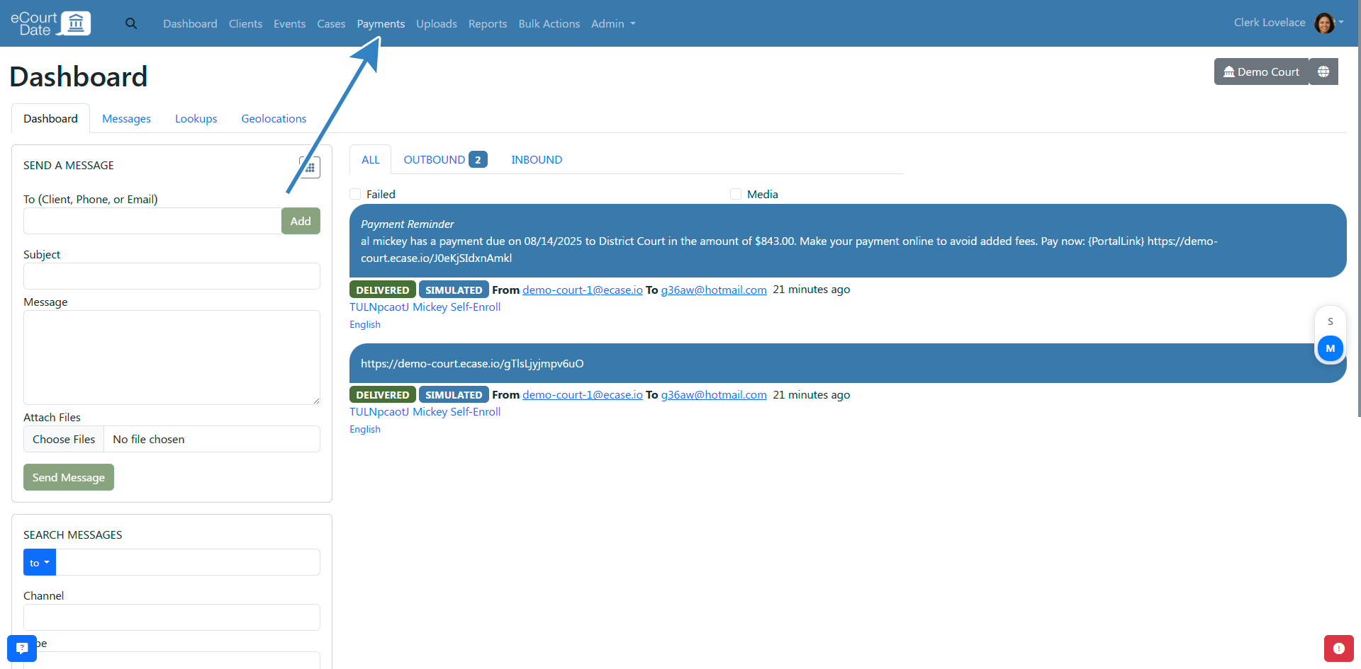 Navigate to payments tab