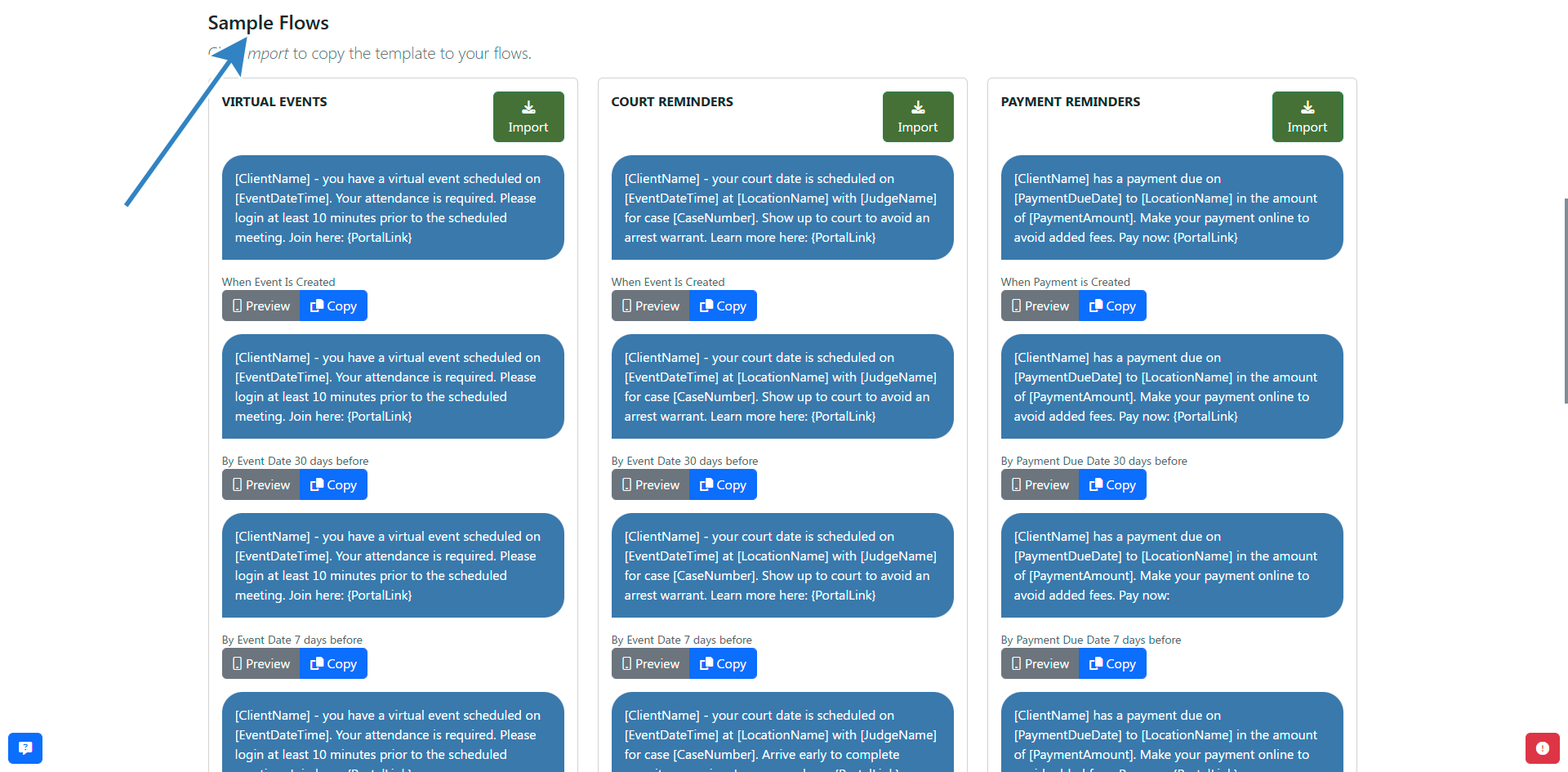 Scroll down to the flows section
