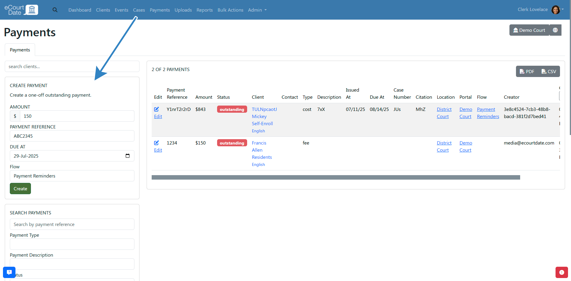 Fill Payments form