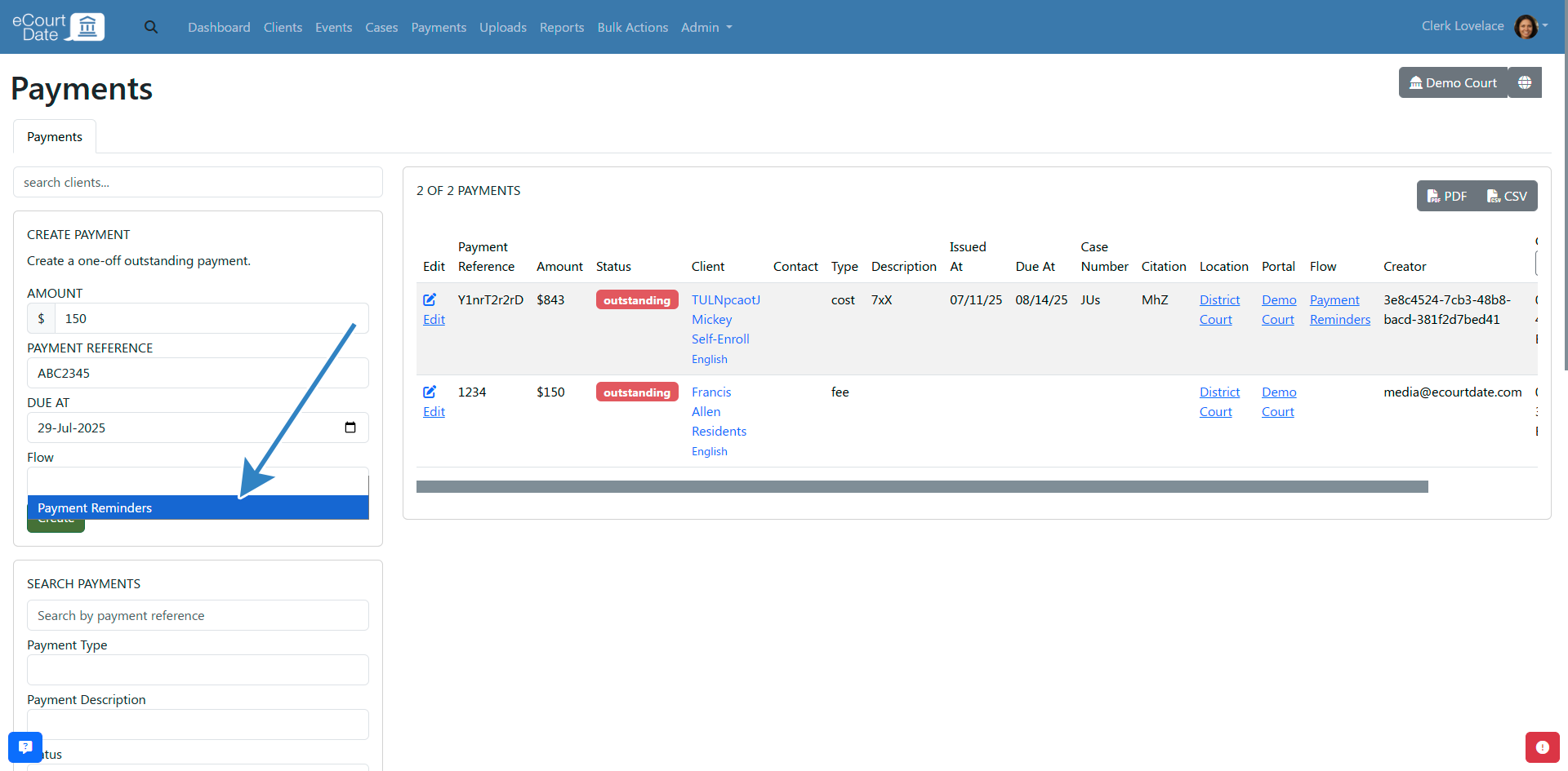 Select flow from dropdown