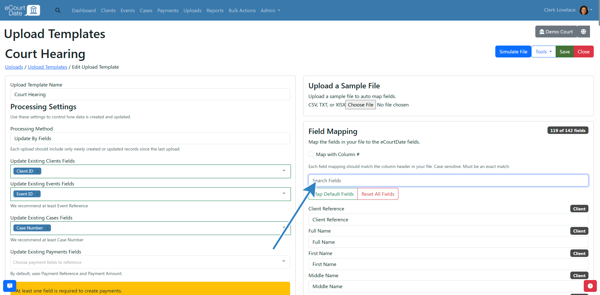Search flow om field mapping section