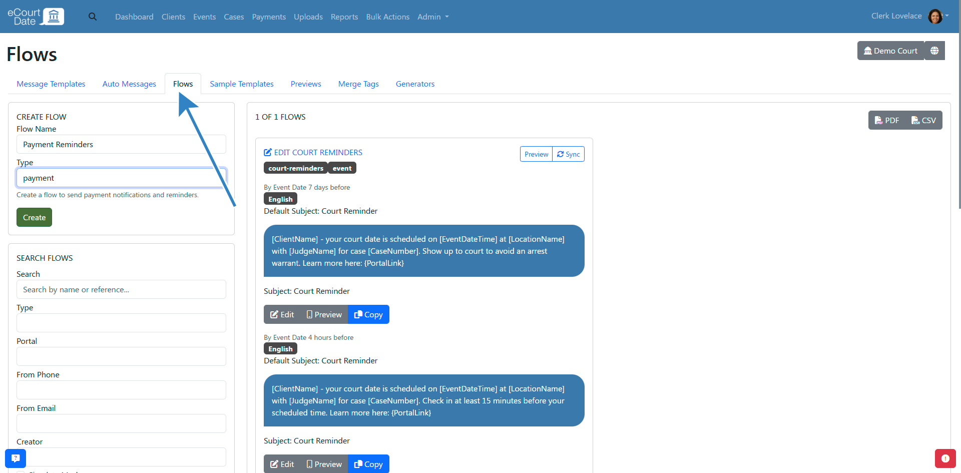 Navigate to Create Flow Tab
