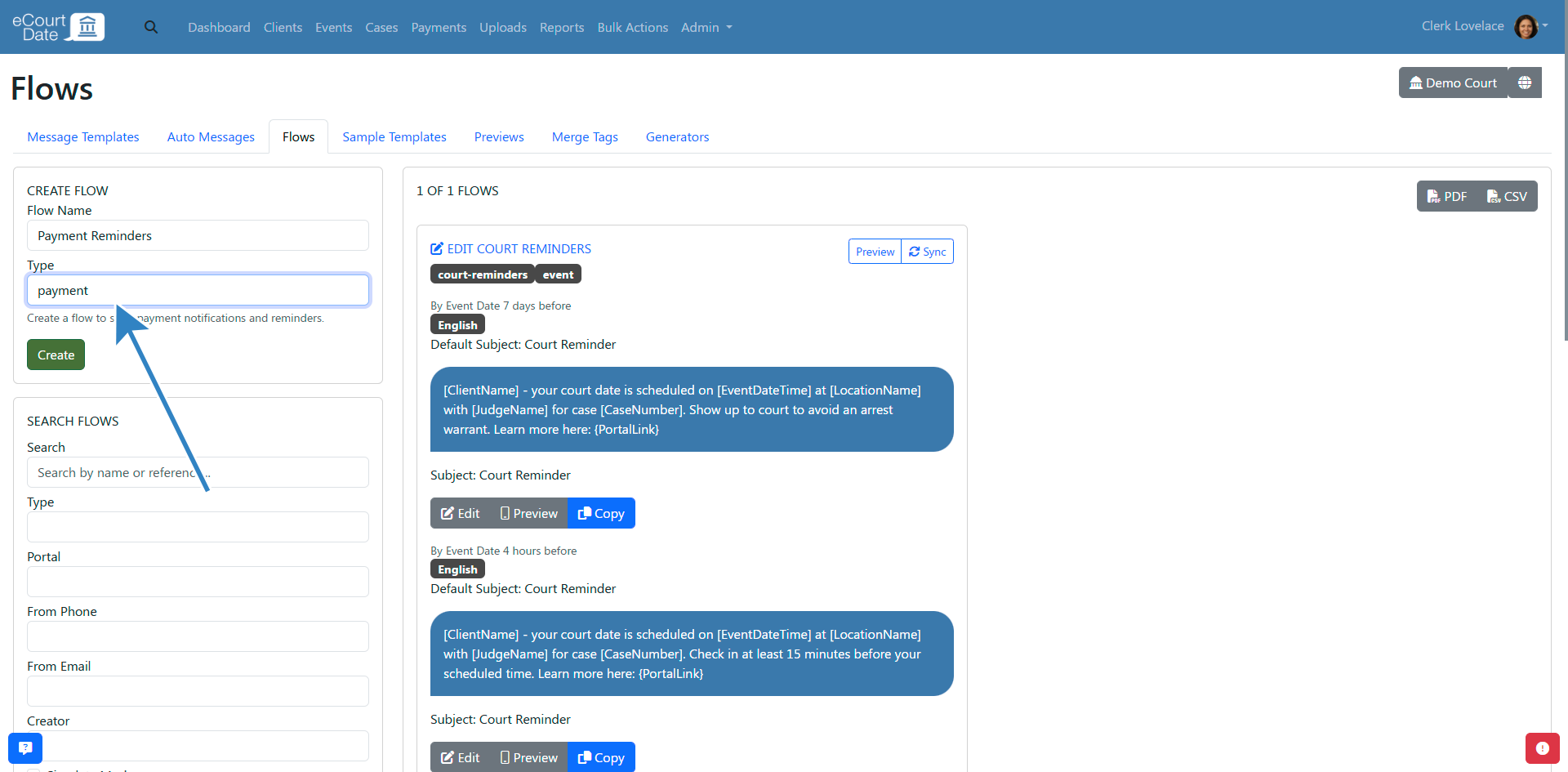 Fill create flow form
