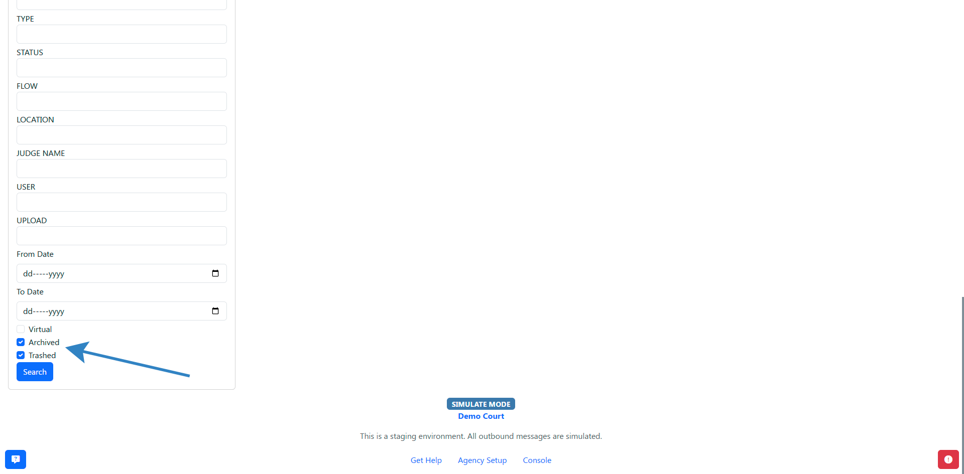 Search event by clicking trashed or archived checkbox