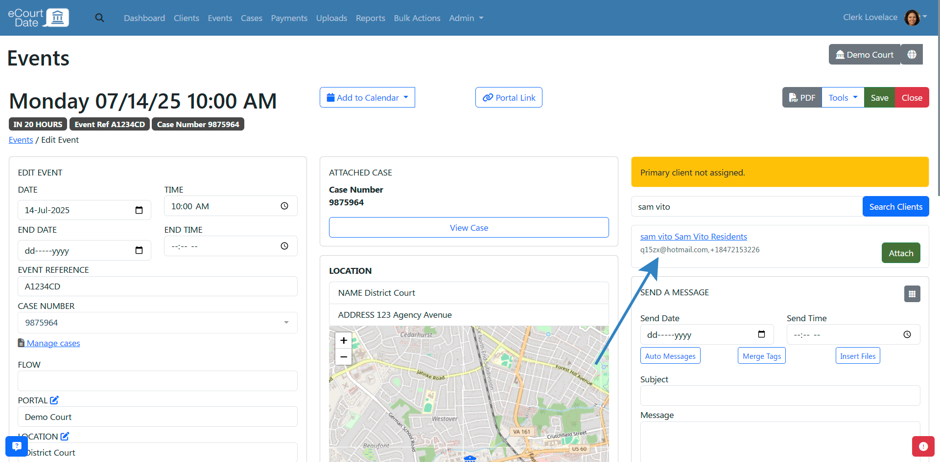 Select client you want to attach
