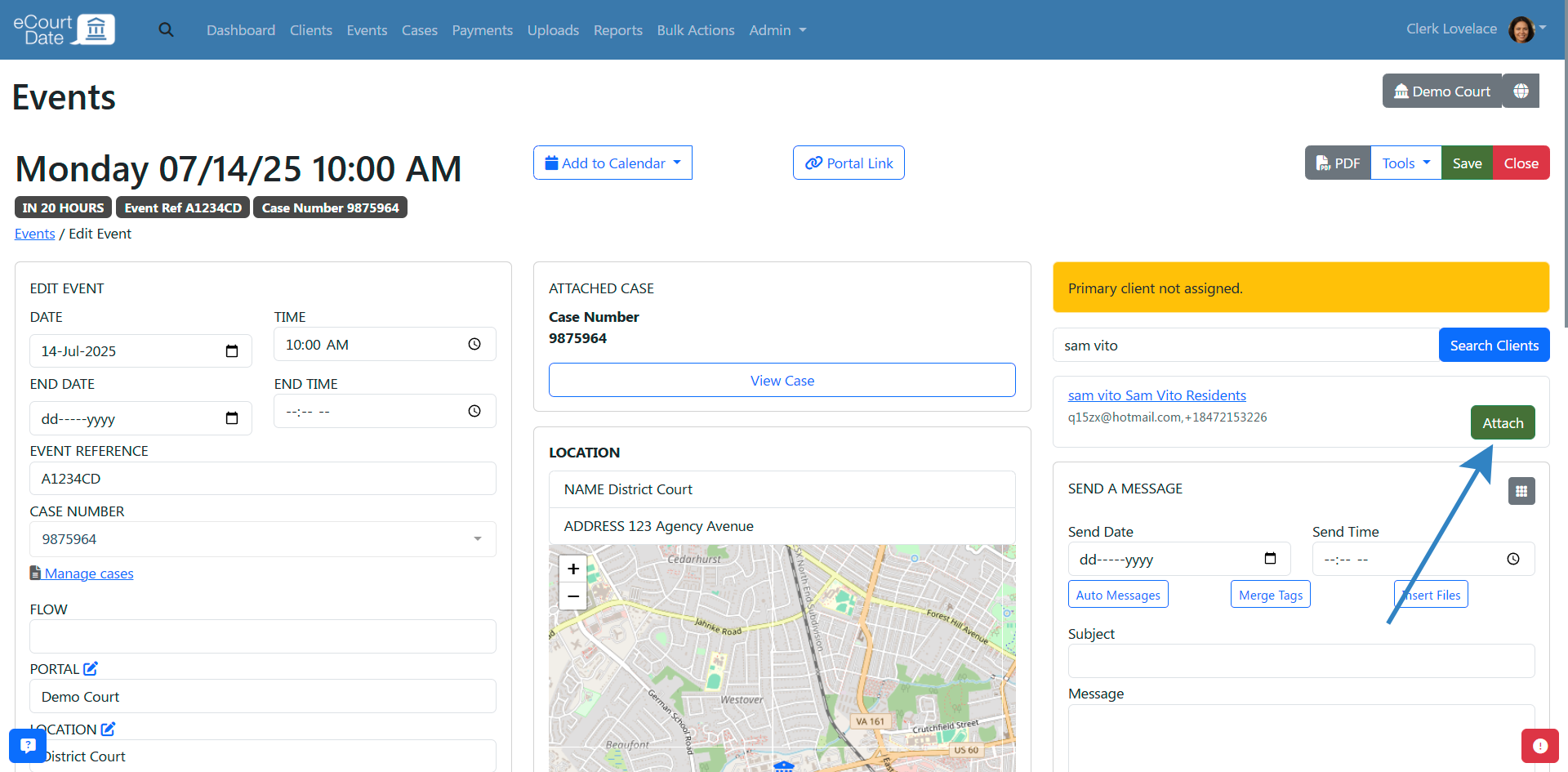 Click Attach button to assign client