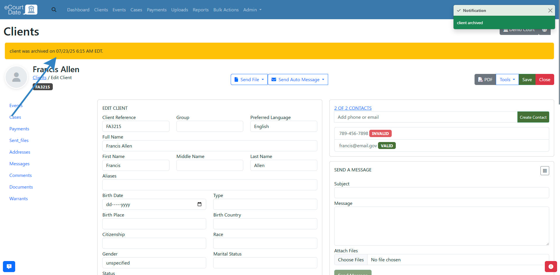 Client archived