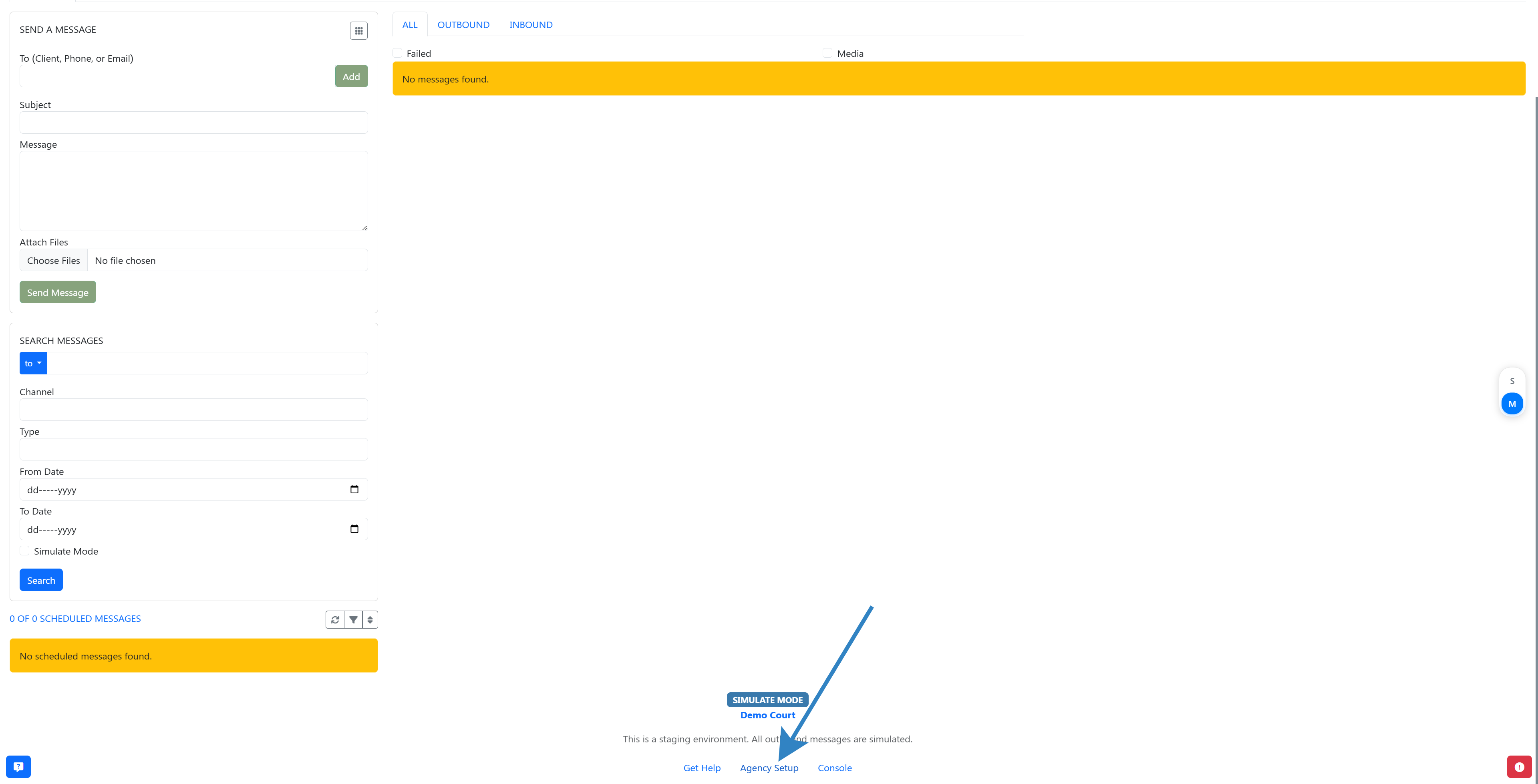Scroll to the agency Setup