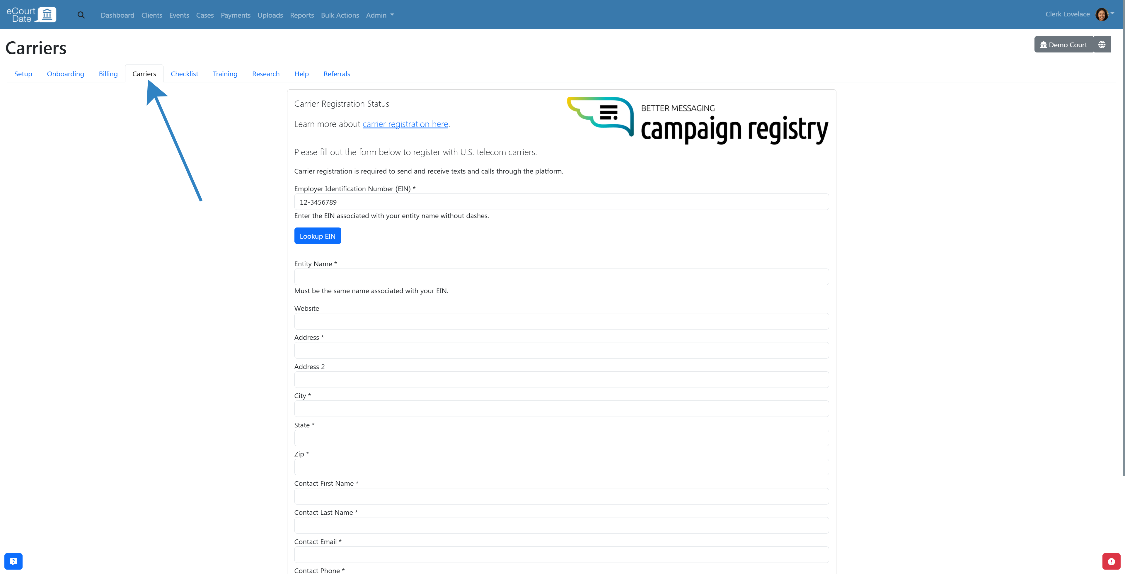 Click at carriers tab
