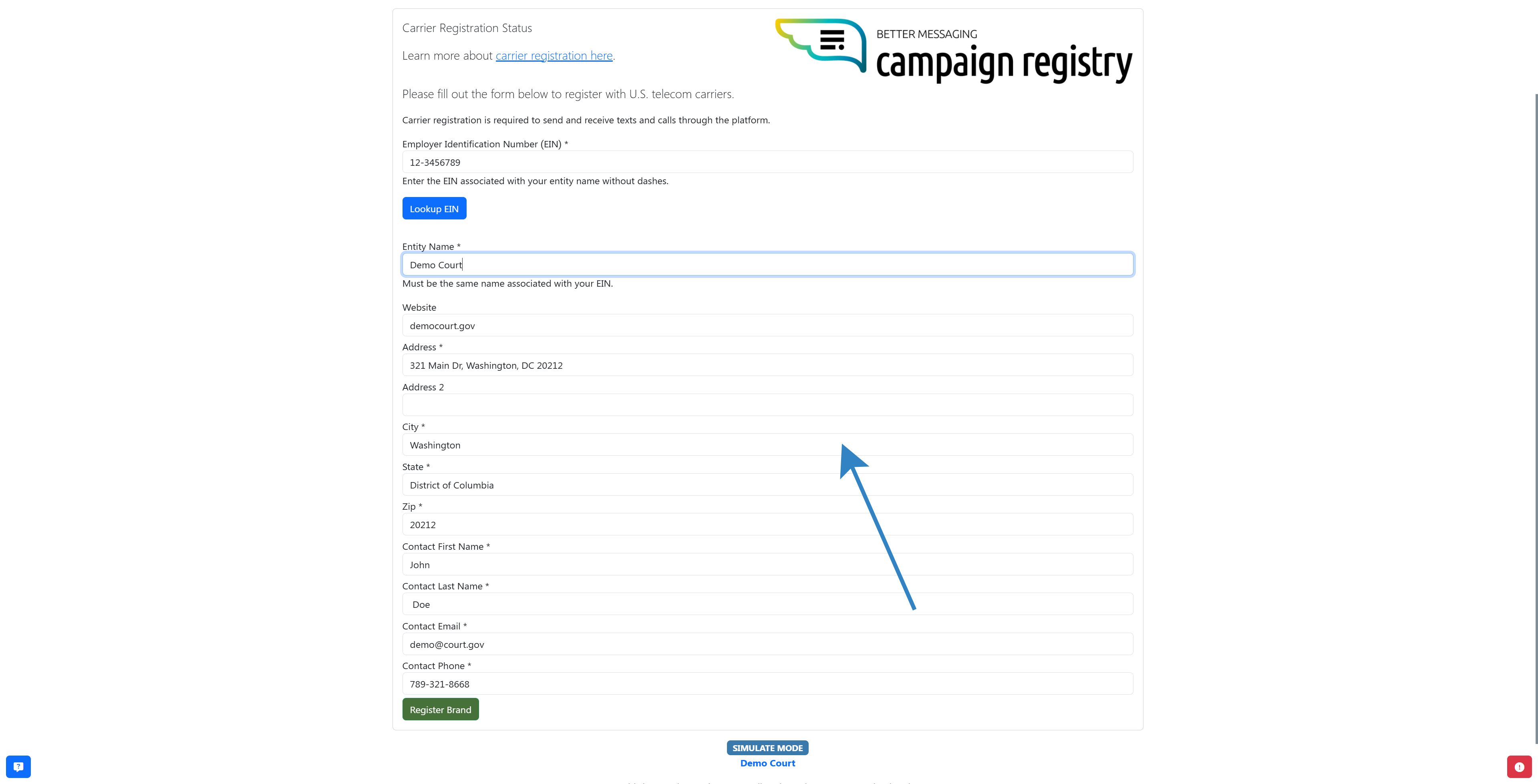 Fill registration form