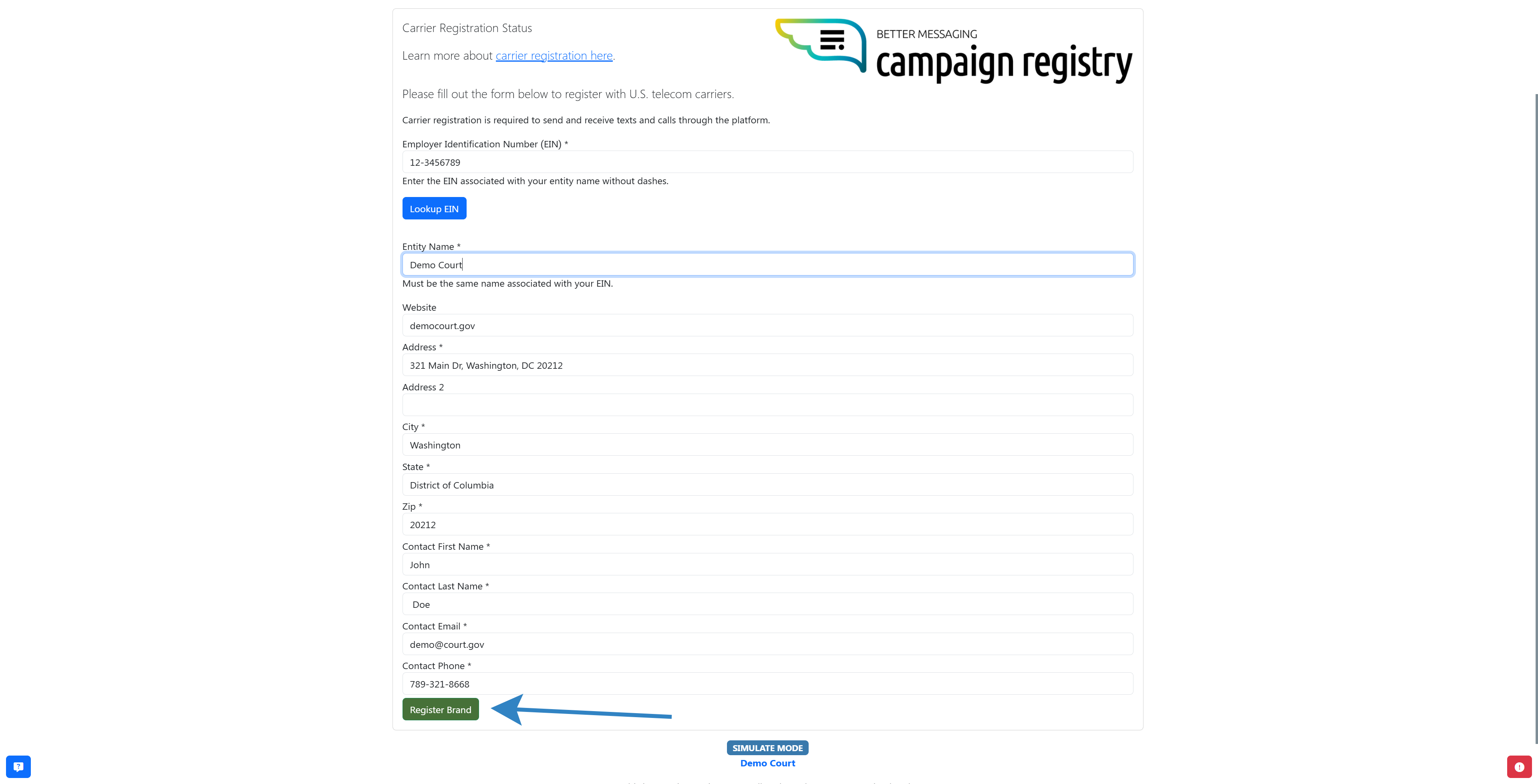 Click register brand button