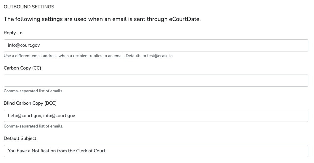 Agency Emails Outbound Settings