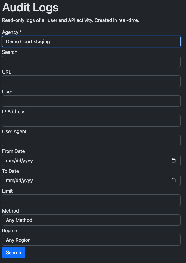 Search Audit Logs in the eCourtDate Console