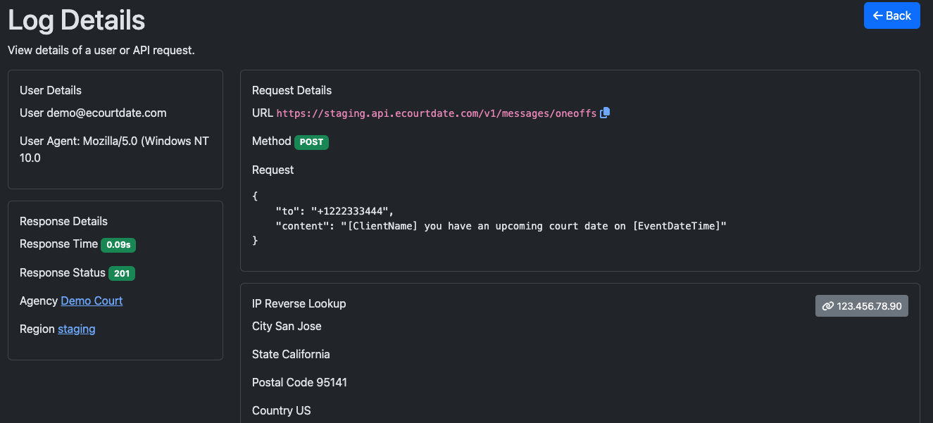 View an Audit Log in the eCourtDate Console