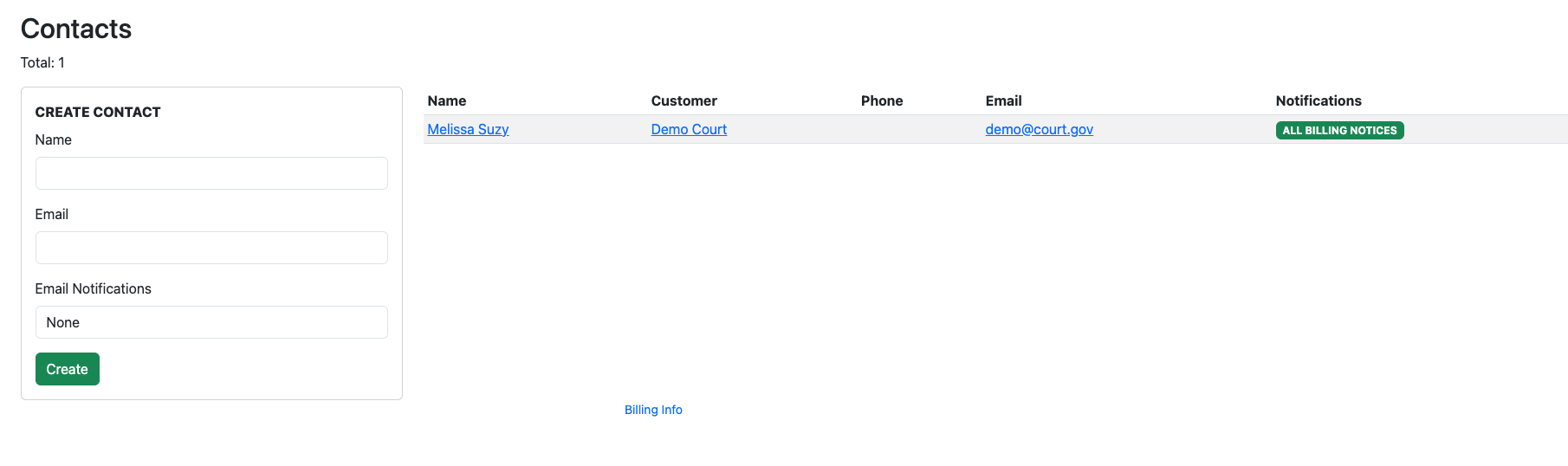Contacts in Billing Portal