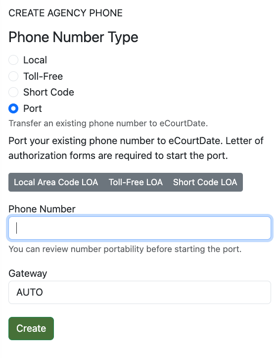 Create Agency Phone Port In Form