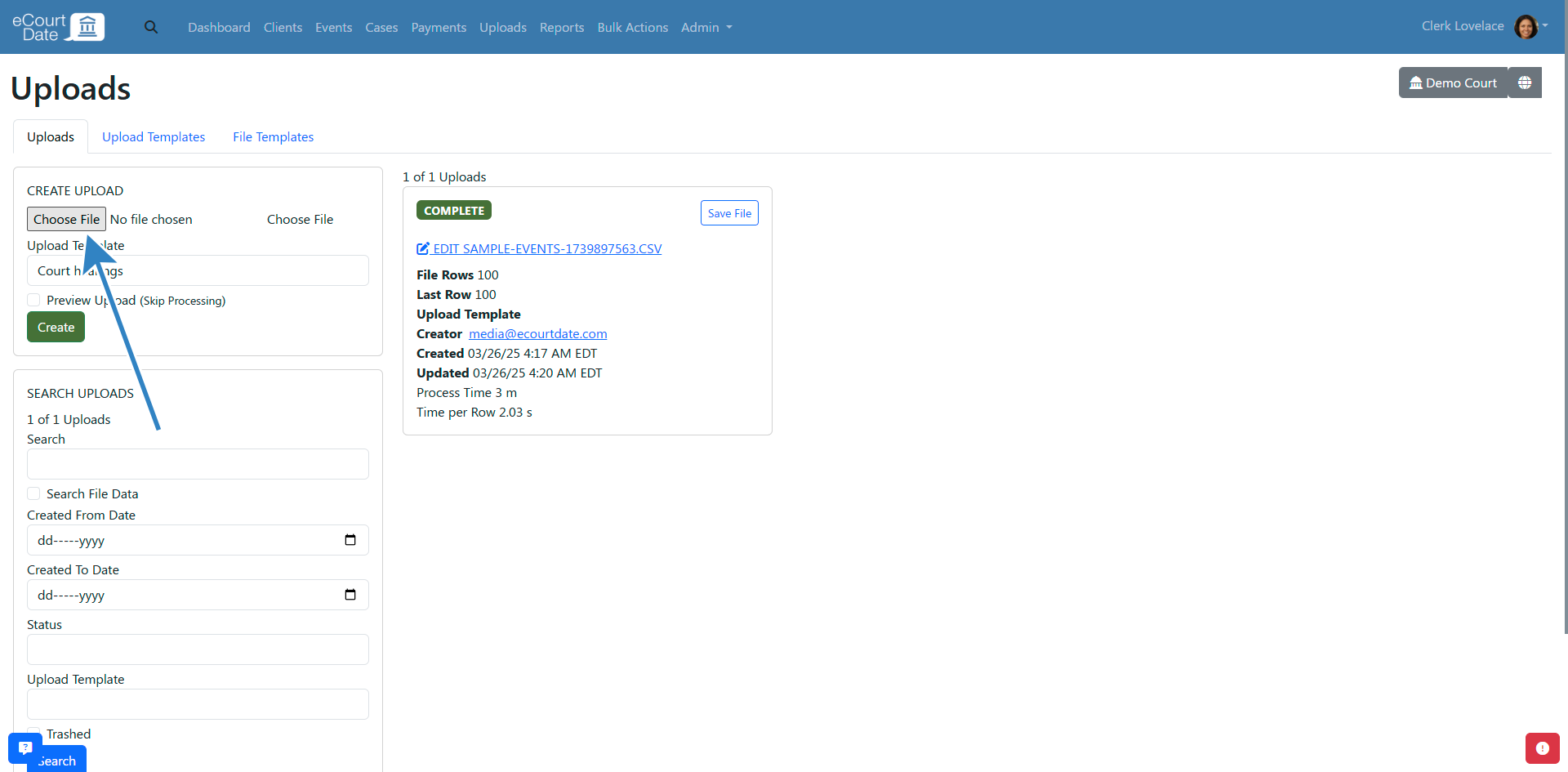 Select your file and choose the upload